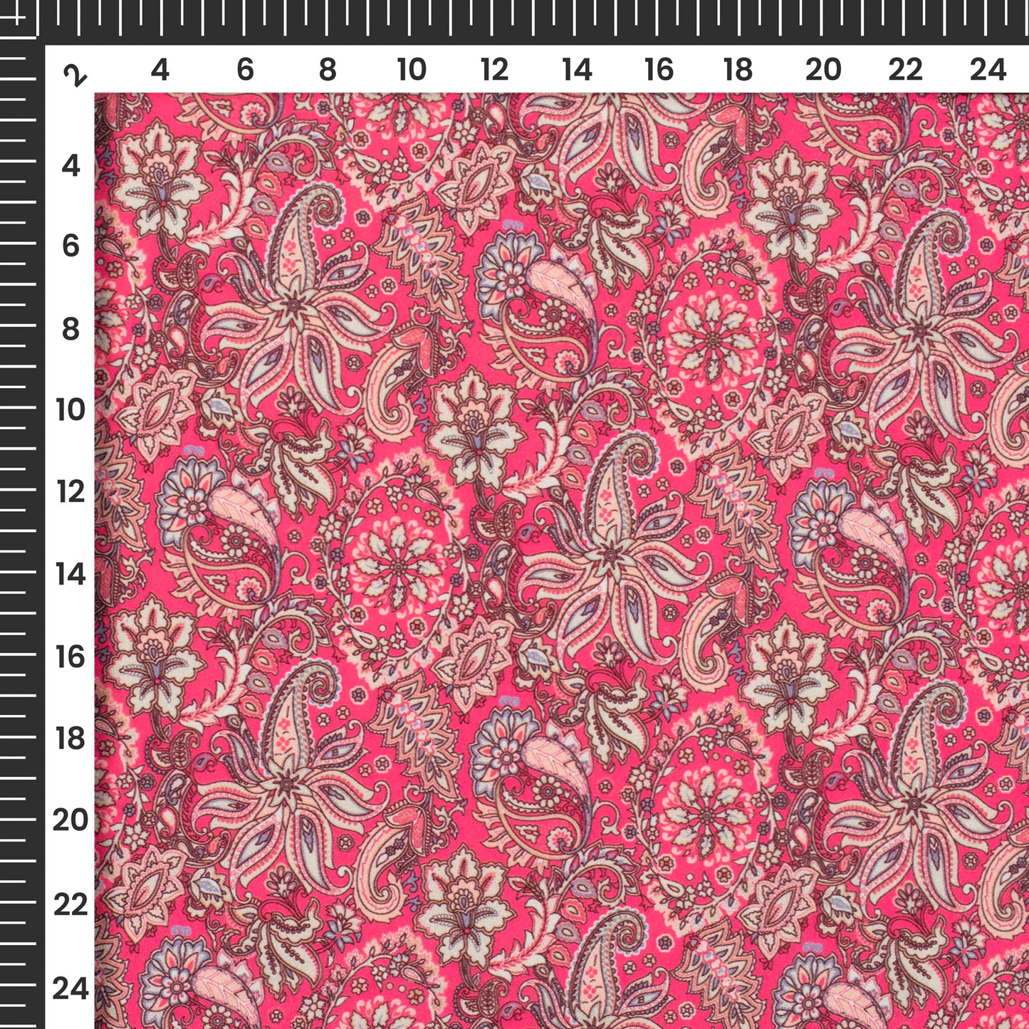 Dark Pink Floral Pattern Digital Print Crepe Silk Fabric