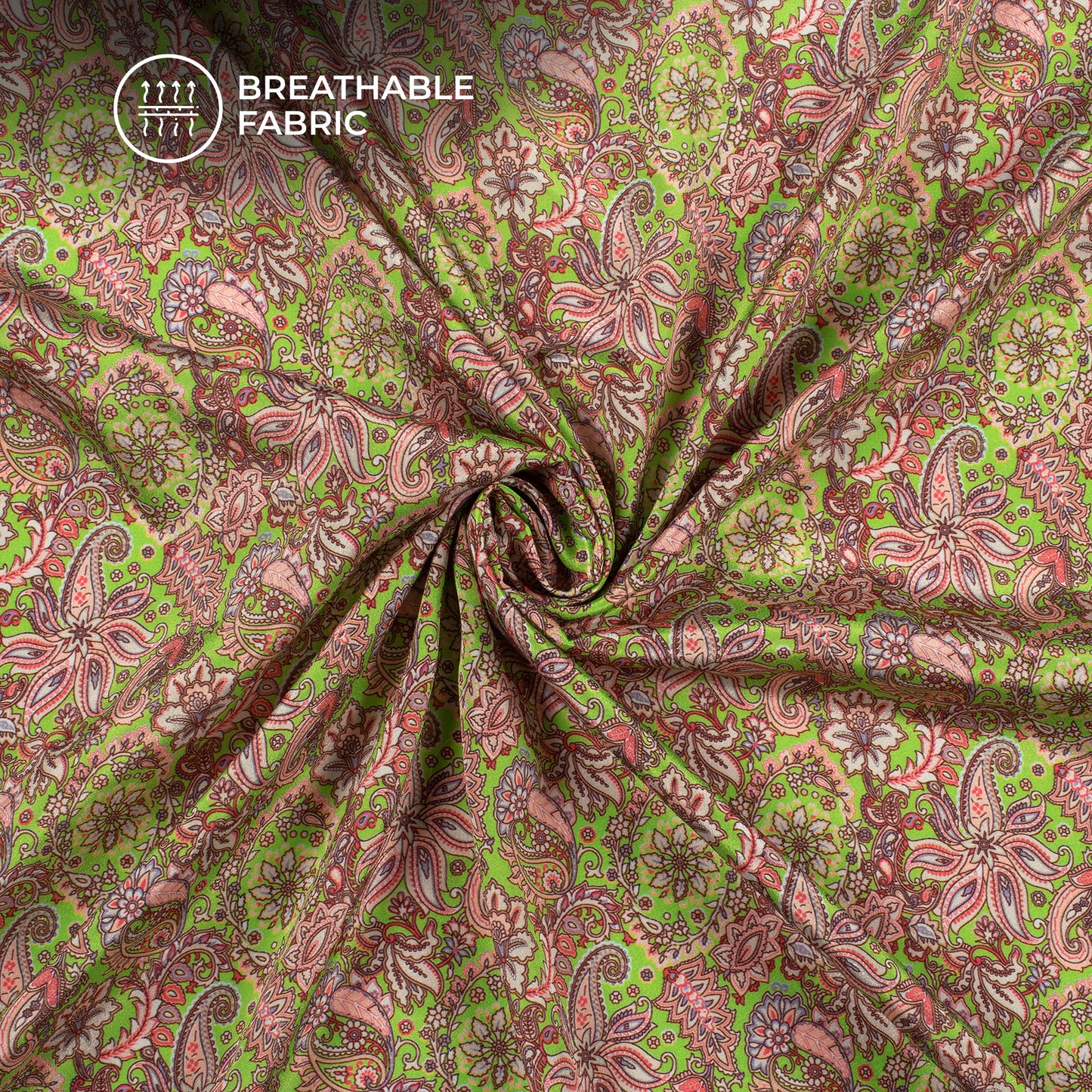 Kelly Green And Light Pink Floral Pattern Digital Print Crepe Silk Fabric