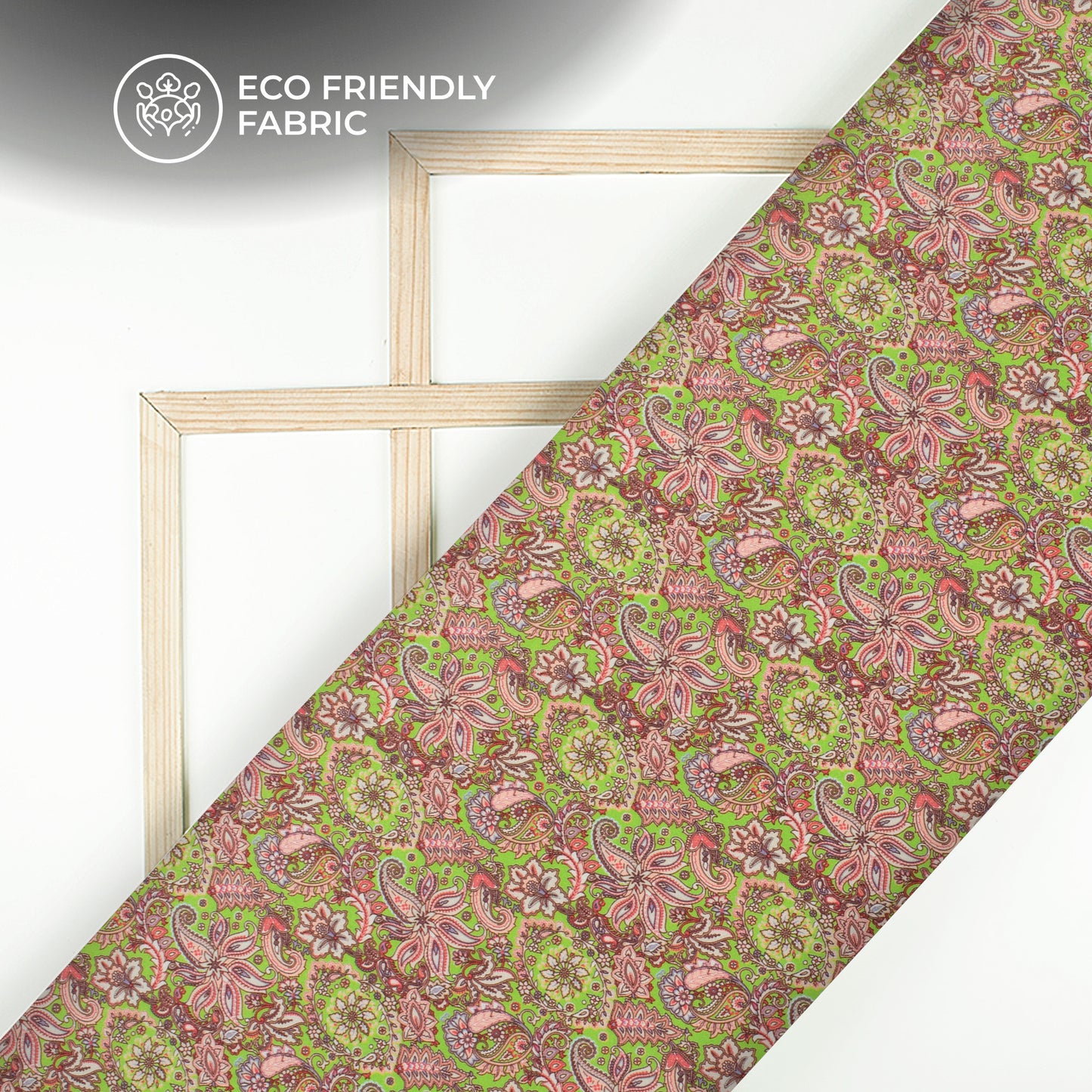 Kelly Green And Light Pink Floral Pattern Digital Print Crepe Silk Fabric