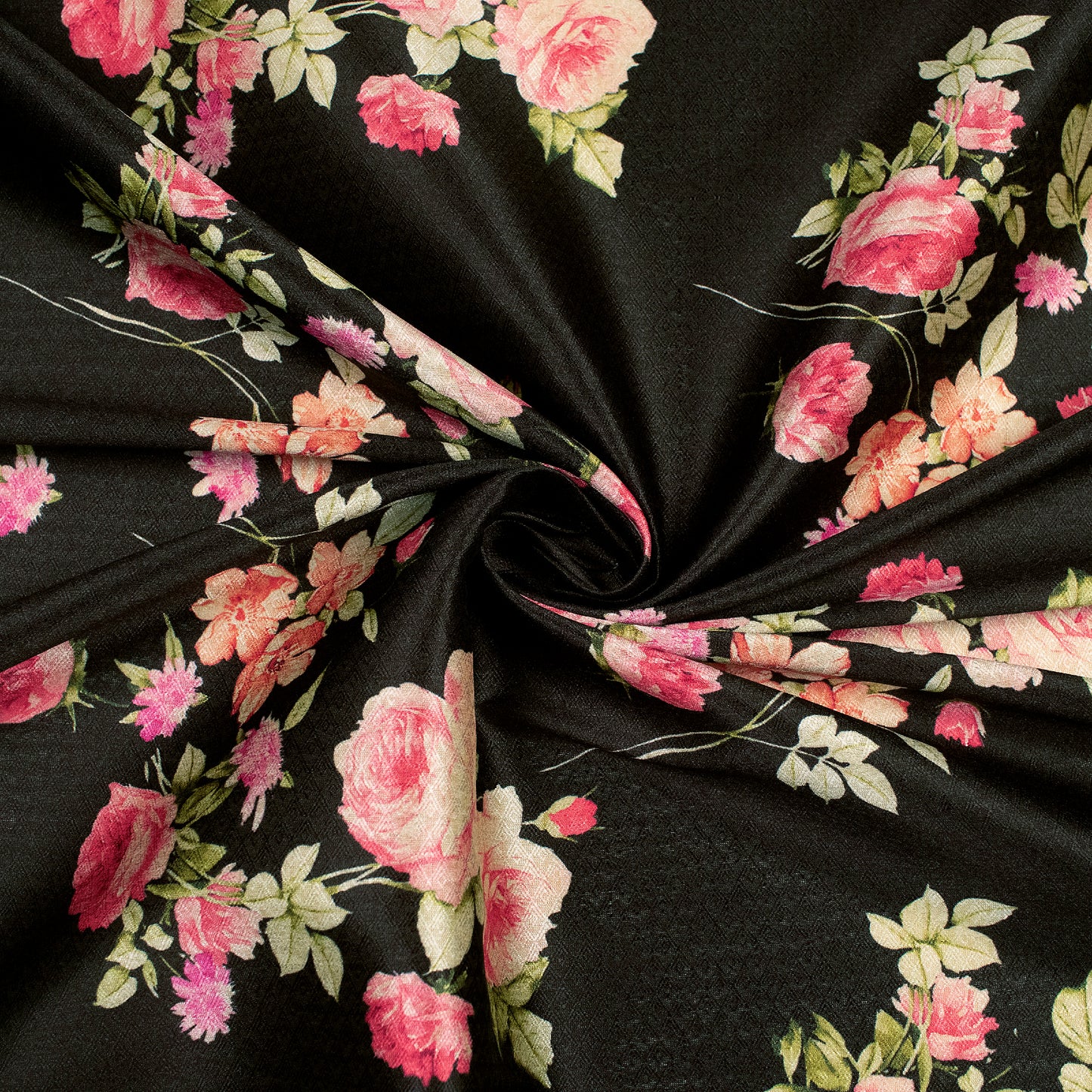 Black Floral Jacquard Booti Japan Satin Fabric (Width 56 Inches)