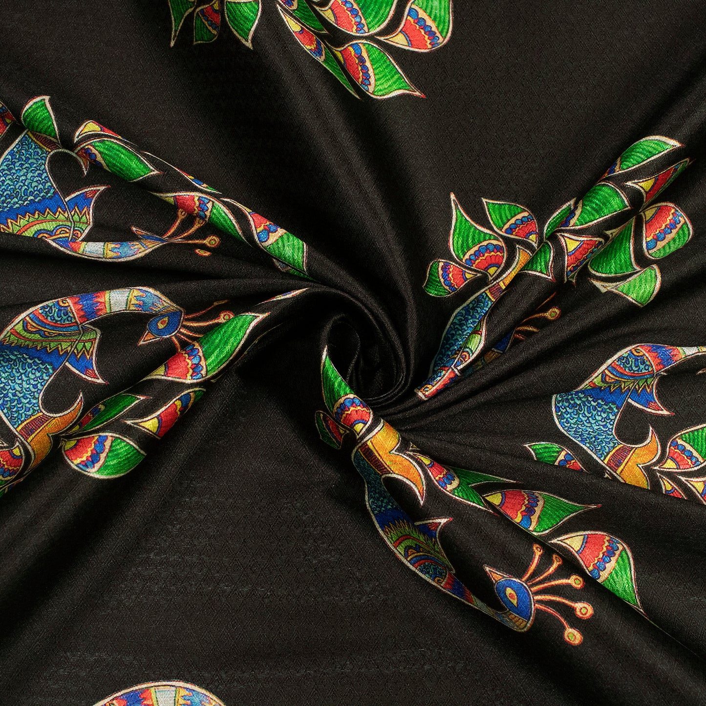 Black Madhubani Jacquard Booti Art Silk Fabric (Width 56 Inches)