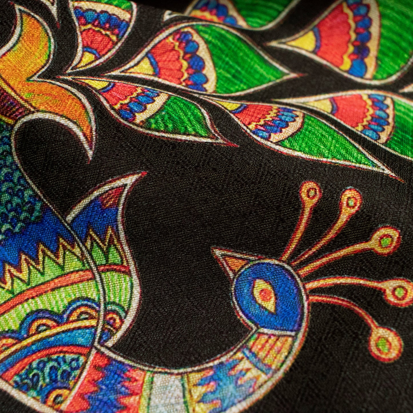 Black Madhubani Jacquard Booti Art Silk Fabric (Width 56 Inches)