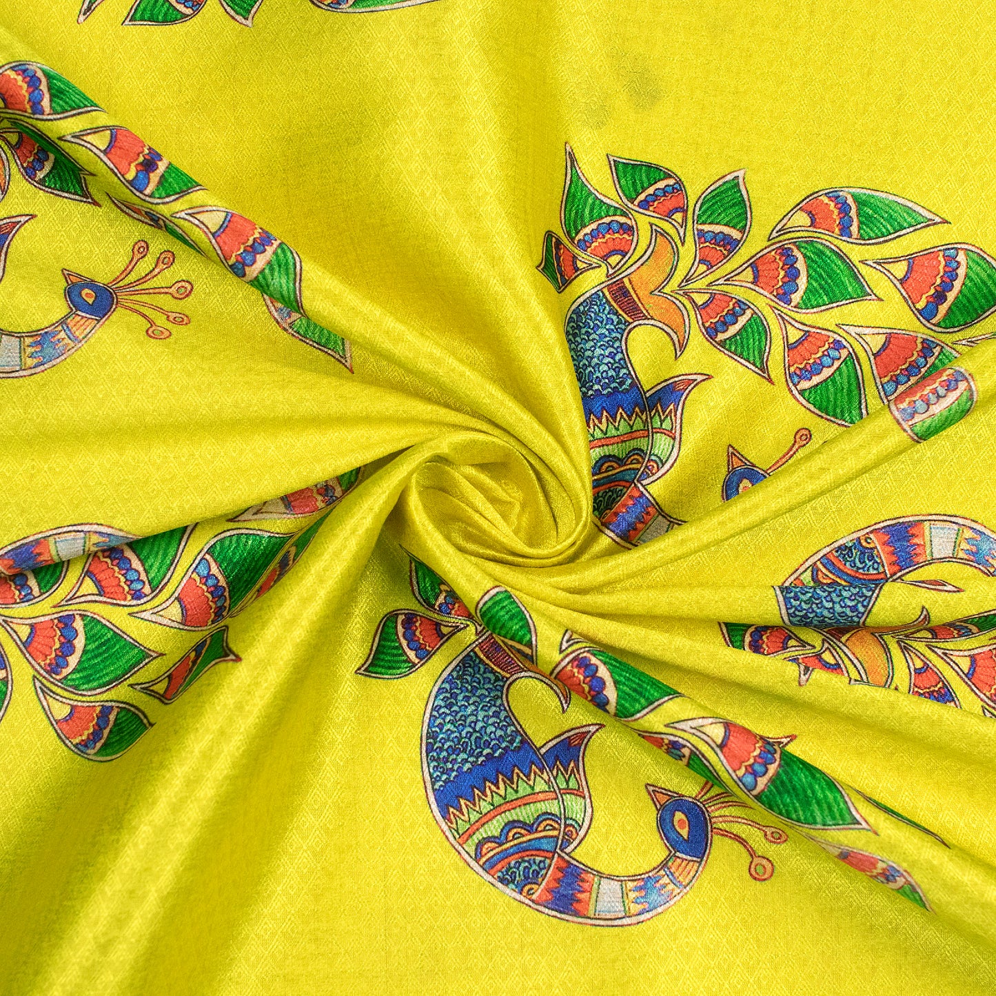 Lemon Yellow Madhuvanii Jacquard Booti Art Silk Fabric (Width 56 Inches)