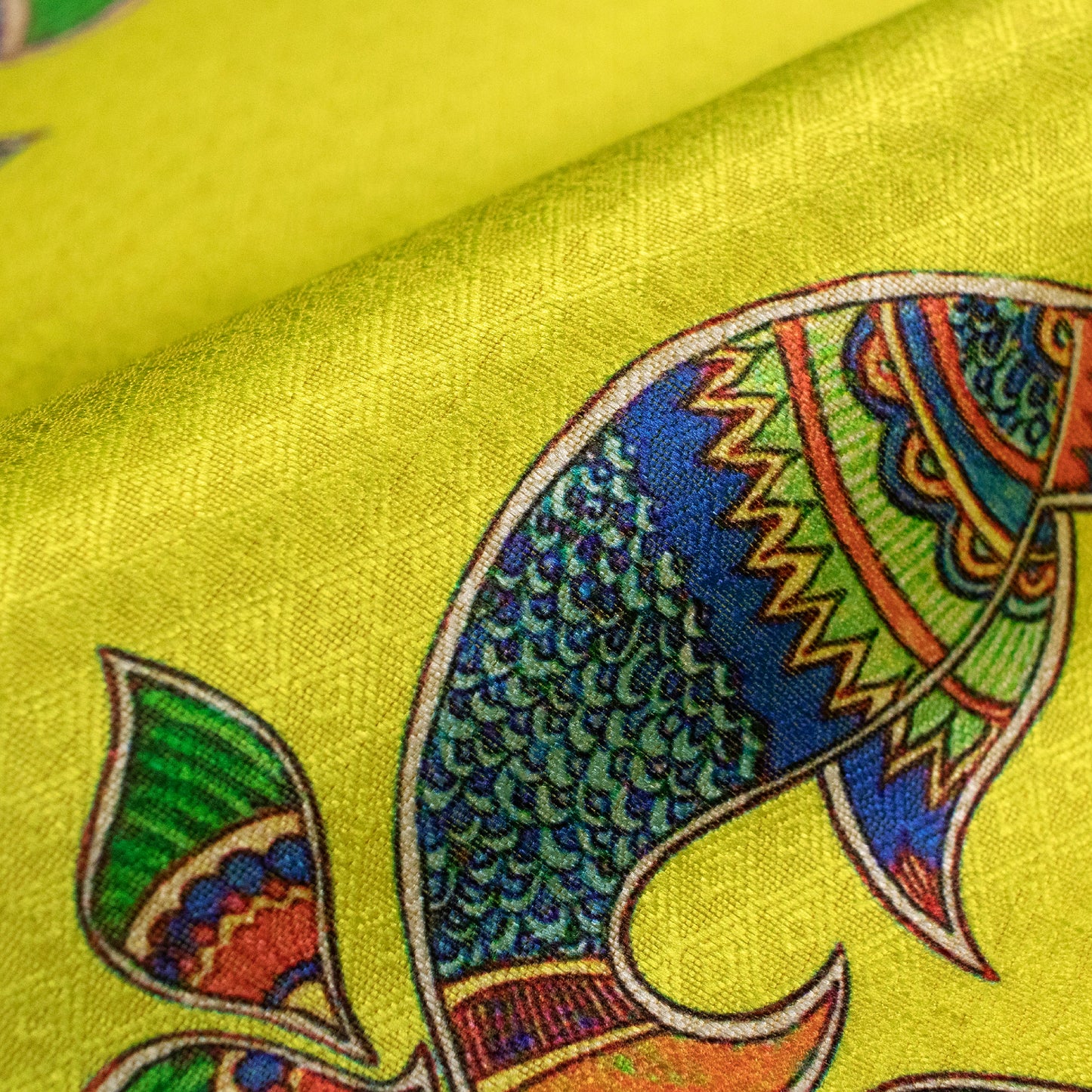 Lemon Yellow Madhubani Jacquard Booti Art Silk Fabric (Width 56 Inches)