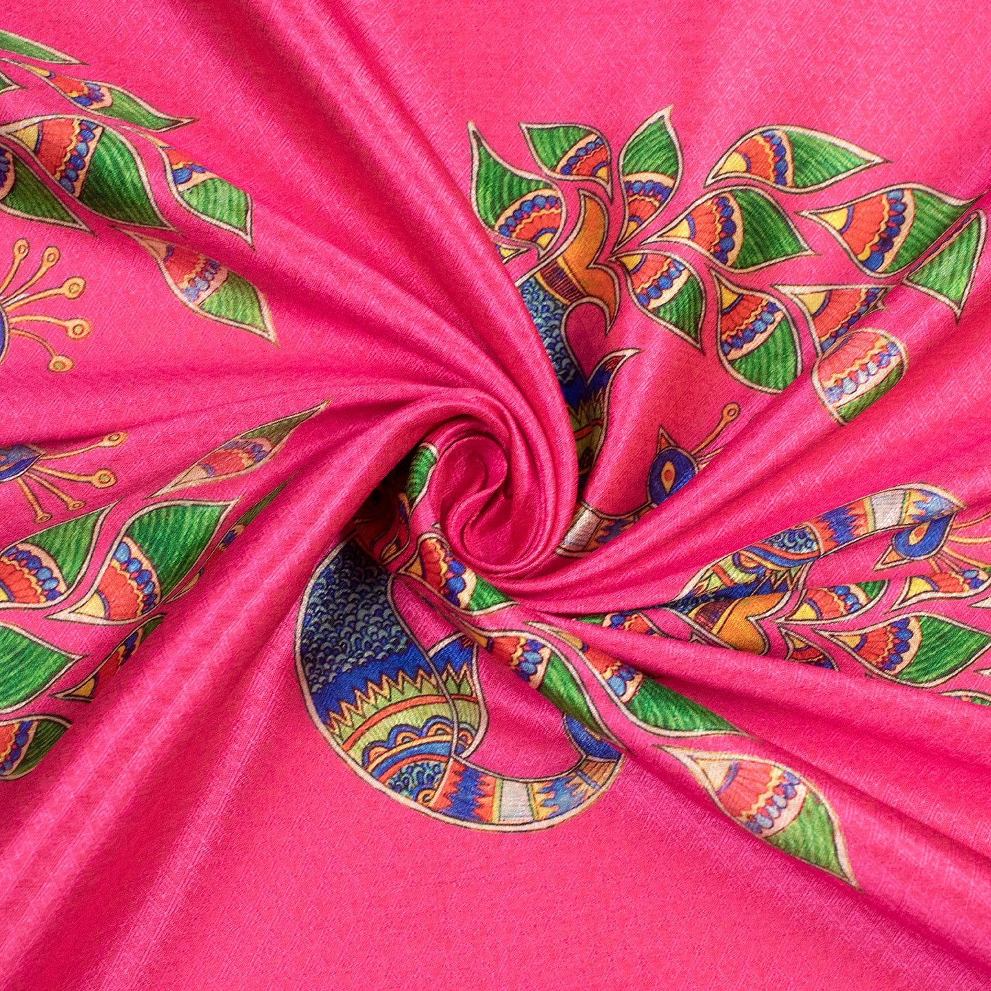 Fuscia Pink Madhuvanii Jacquard Booti Art Silk Fabric (Width 56 Inches)