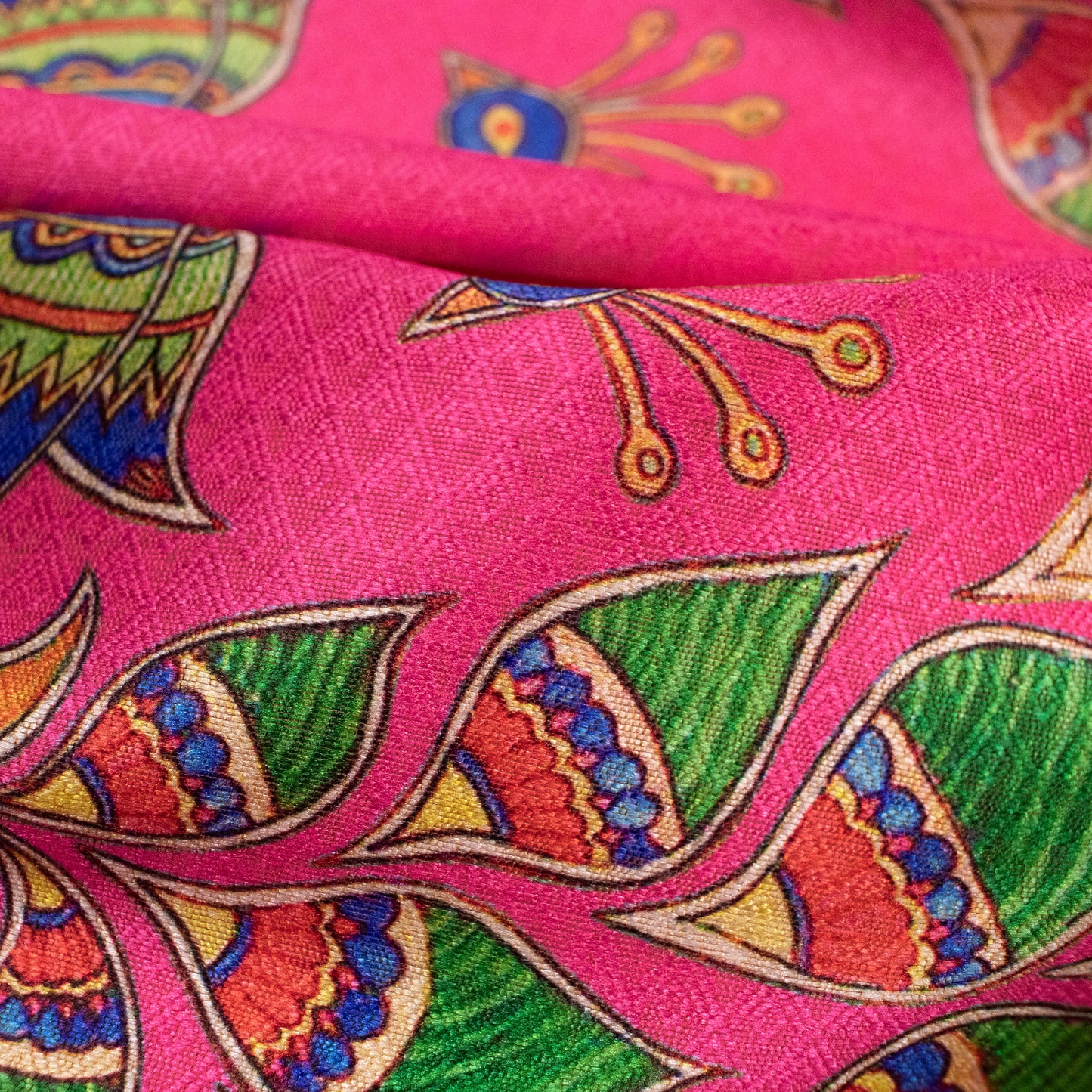 Fuscia Pink Madhubani Jacquard Booti Art Silk Fabric (Width 56 Inches)