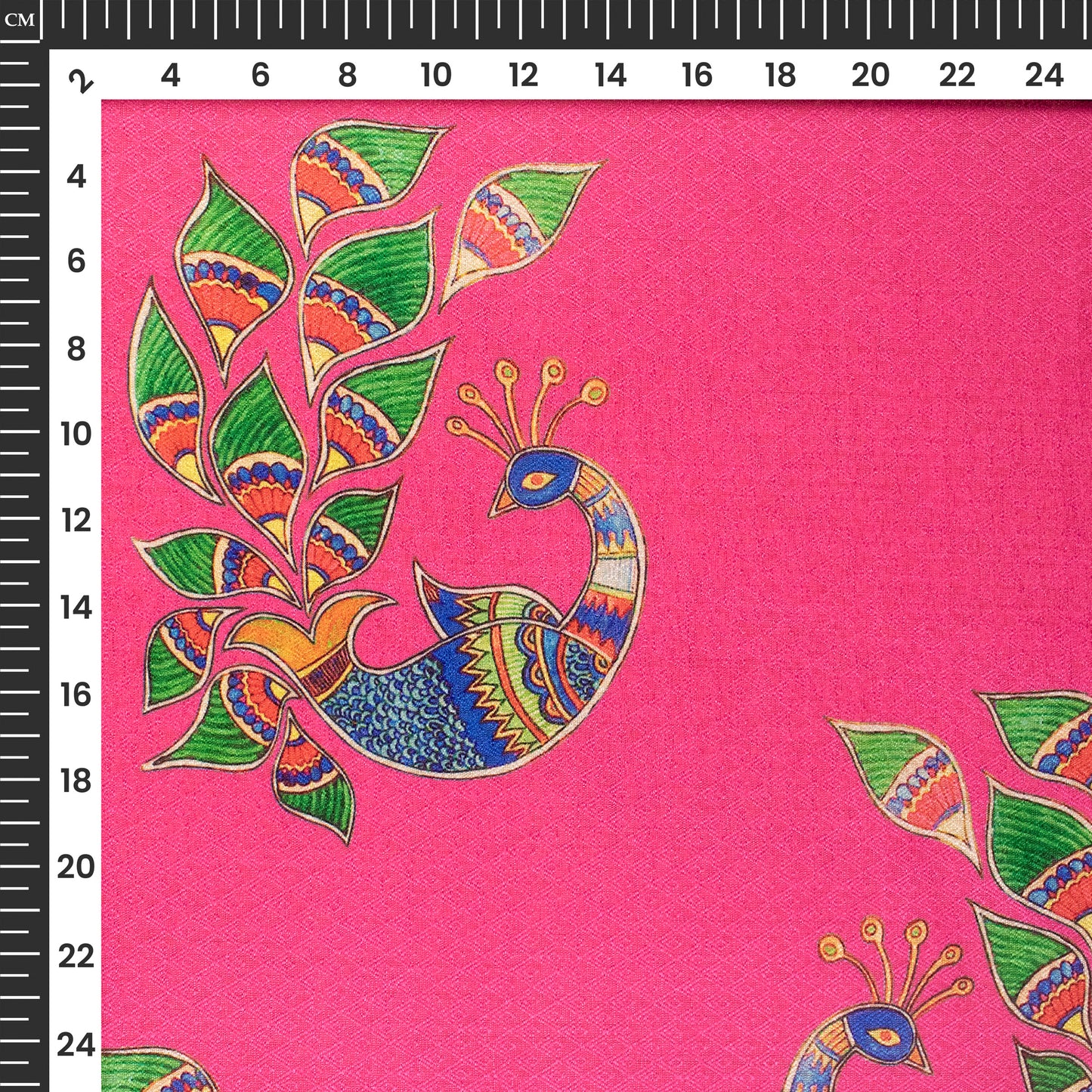 Fuscia Pink Madhubani Jacquard Booti Art Silk Fabric (Width 56 Inches)