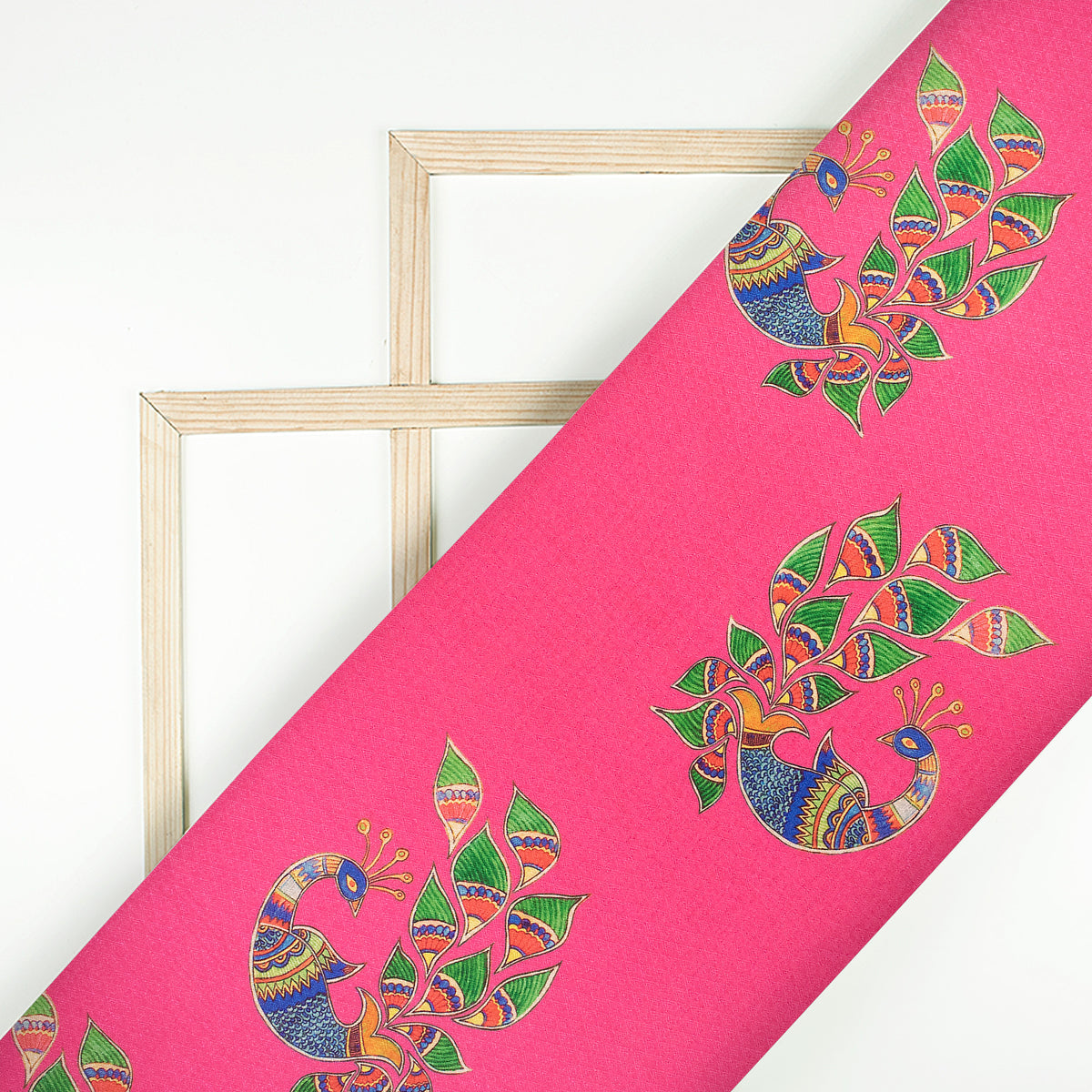 Fuscia Pink Madhubani Jacquard Booti Art Silk Fabric (Width 56 Inches)