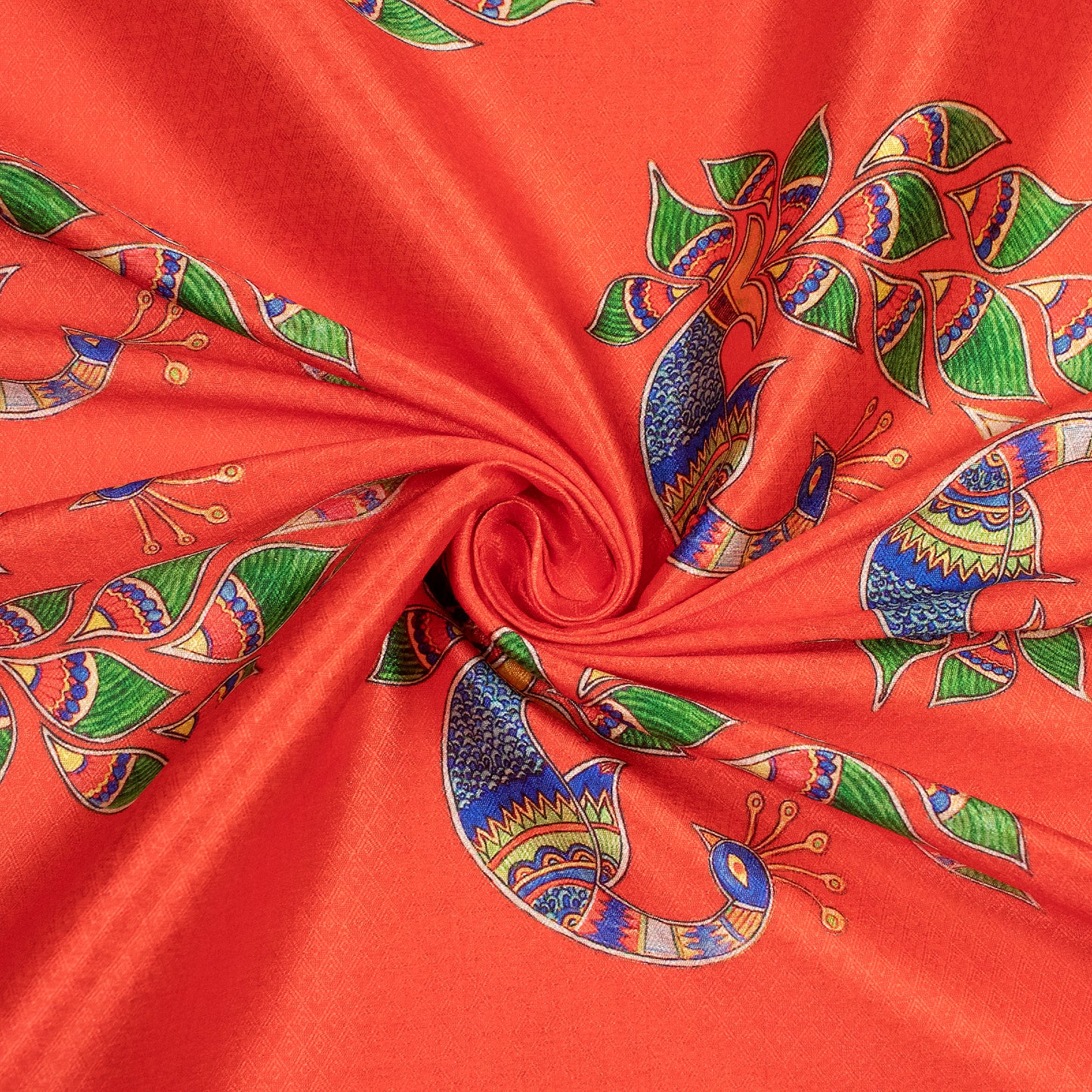 Vermillon Red Madhuvanii Jacquard Booti Art Silk Fabric (Width 56 Inches)