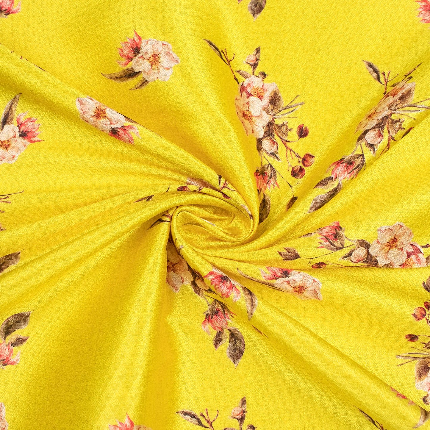 Lemon Yellow Floral Jacquard Booti Art Silk Fabric (Width 56 Inches)