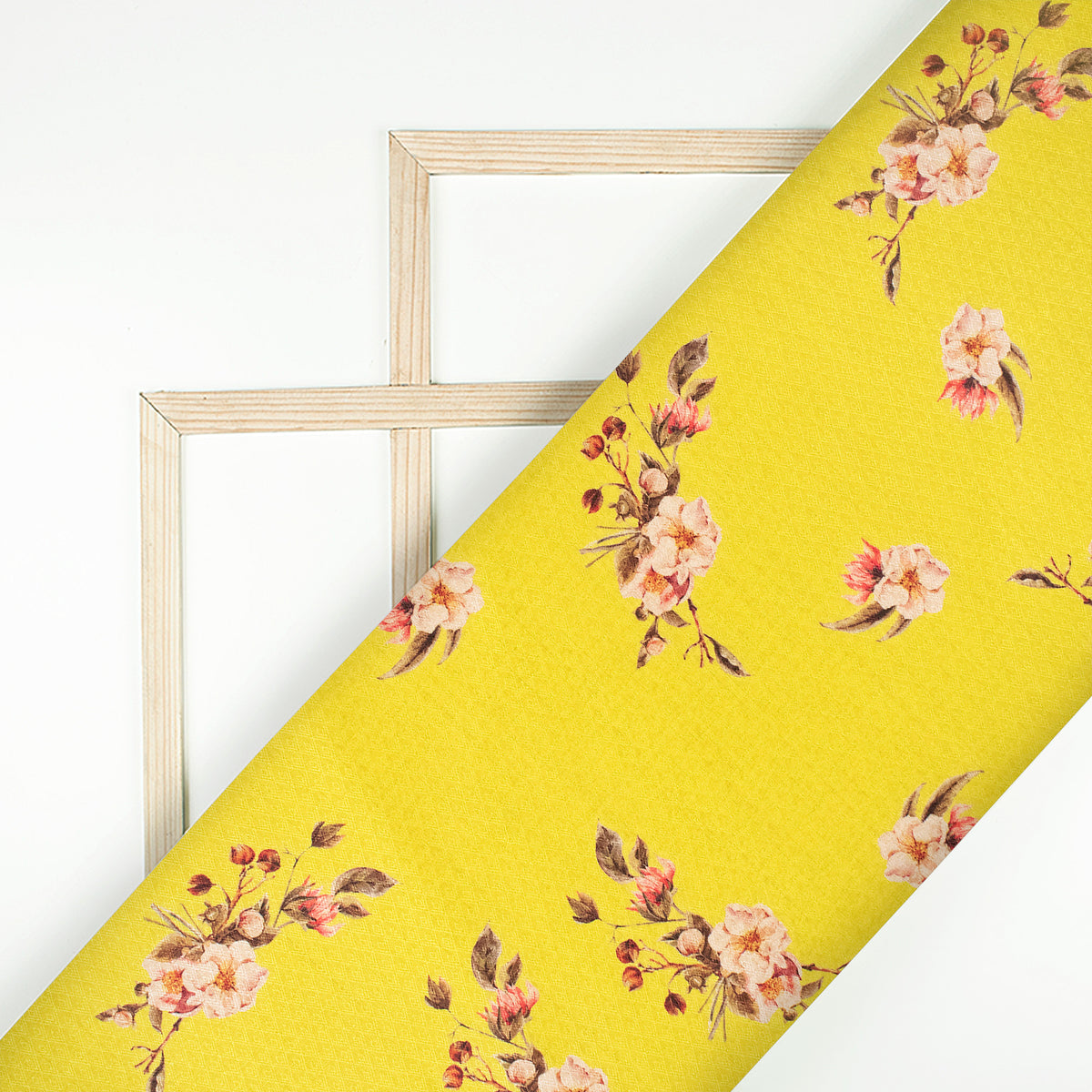 Lemon Yellow Floral Jacquard Booti Art Silk Fabric (Width 56 Inches)
