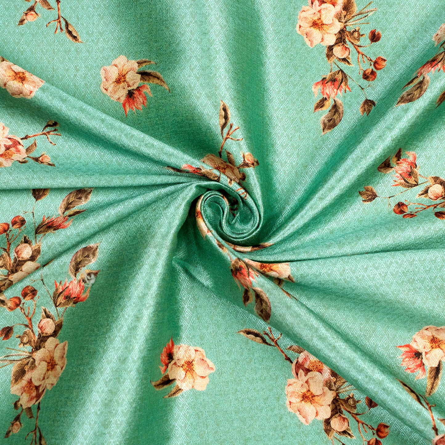 Mint Green Floral Jacquard Booti Art Silk Fabric (Width 56 Inches)