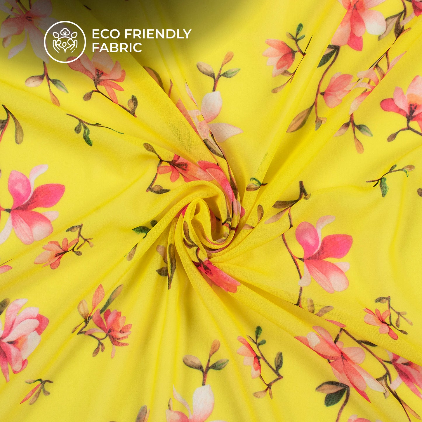 Lemon Yellow Floral Digital Print Georgette Fabric