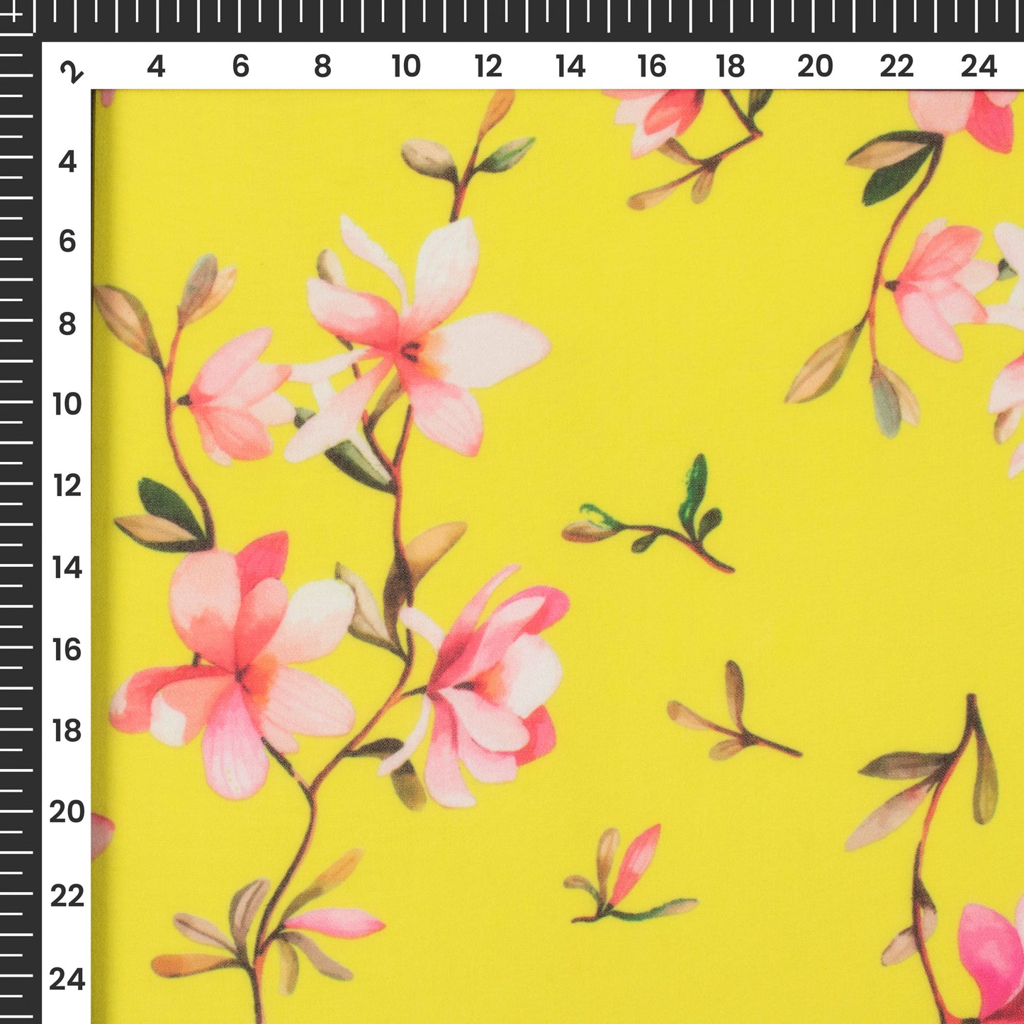 Lemon Yellow Floral Digital Print Georgette Fabric