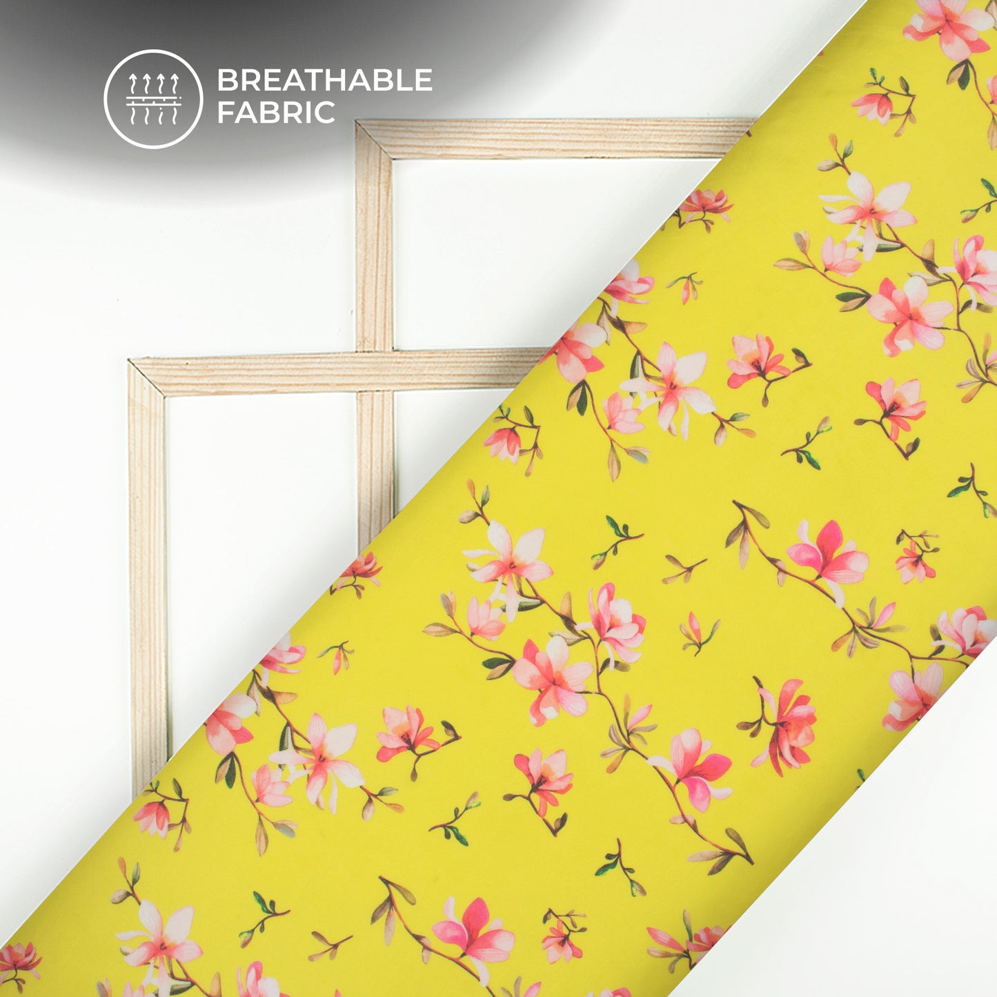 Lemon Yellow Floral Digital Print Georgette Fabric