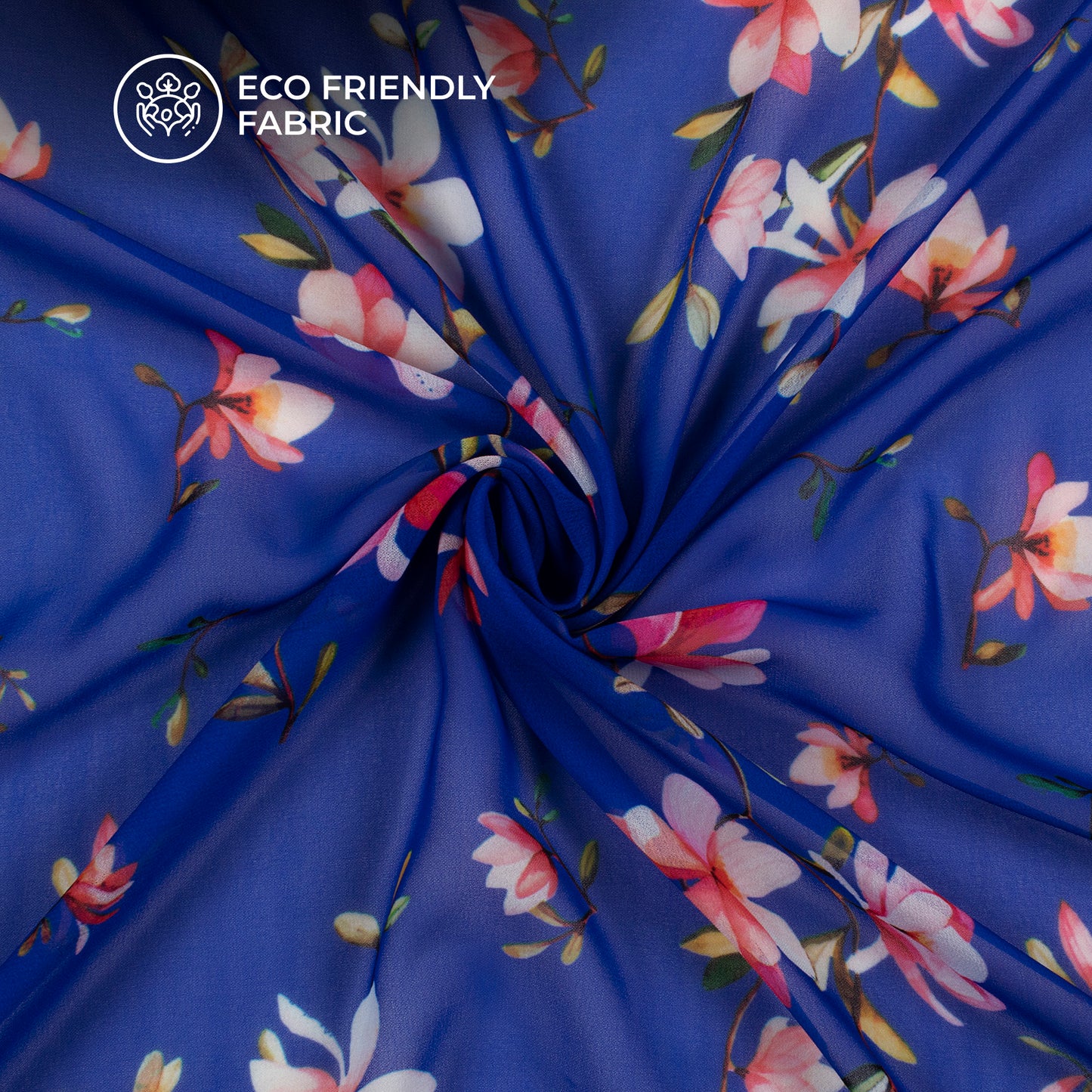 Royal blue Floral Digital Print Georgette Fabric