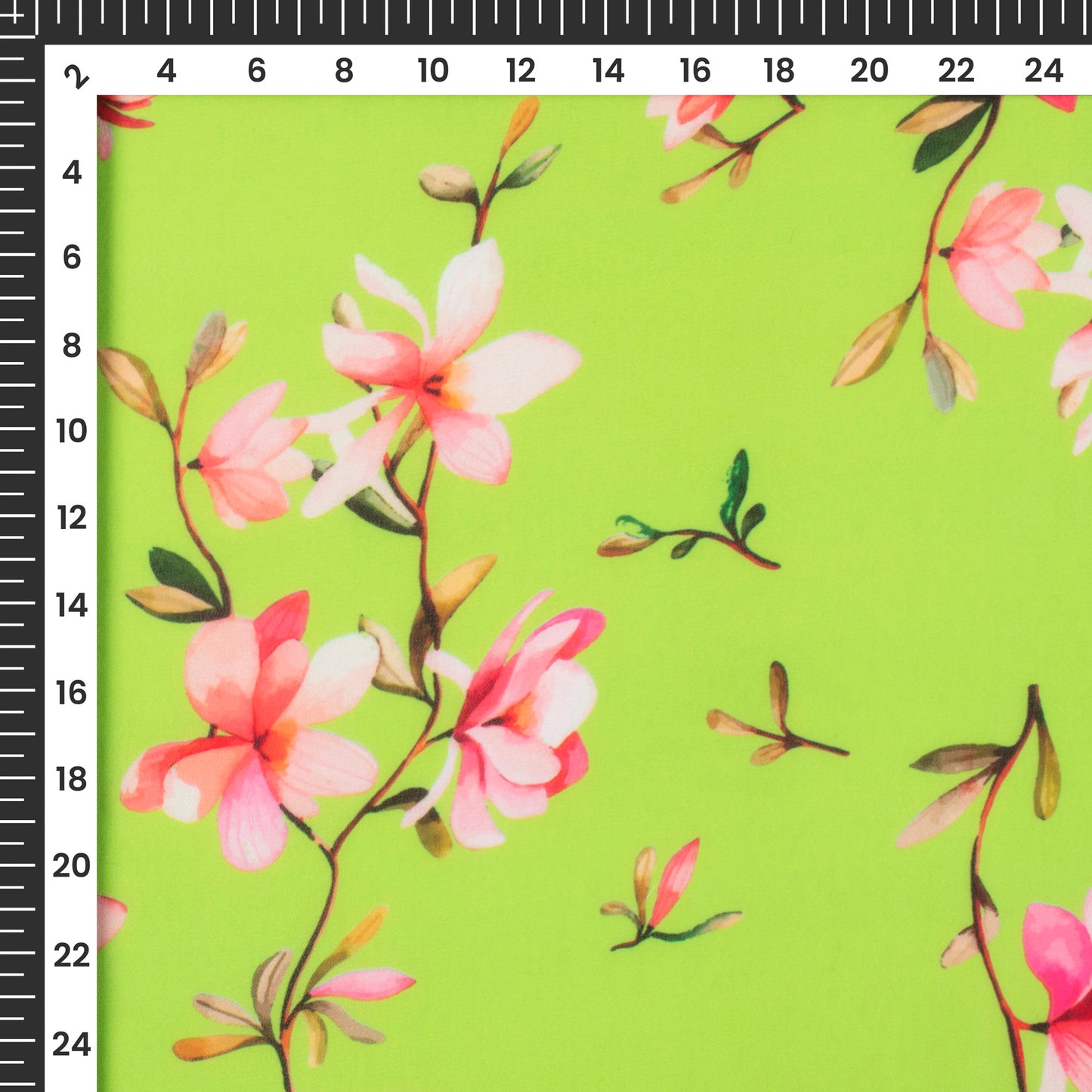 Chartreuse Green Floral Digital Print Georgette Fabric