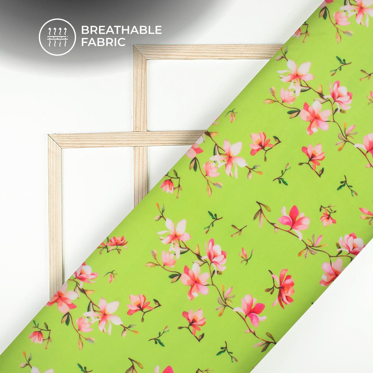 Chartreuse Green Floral Digital Print Georgette Fabric