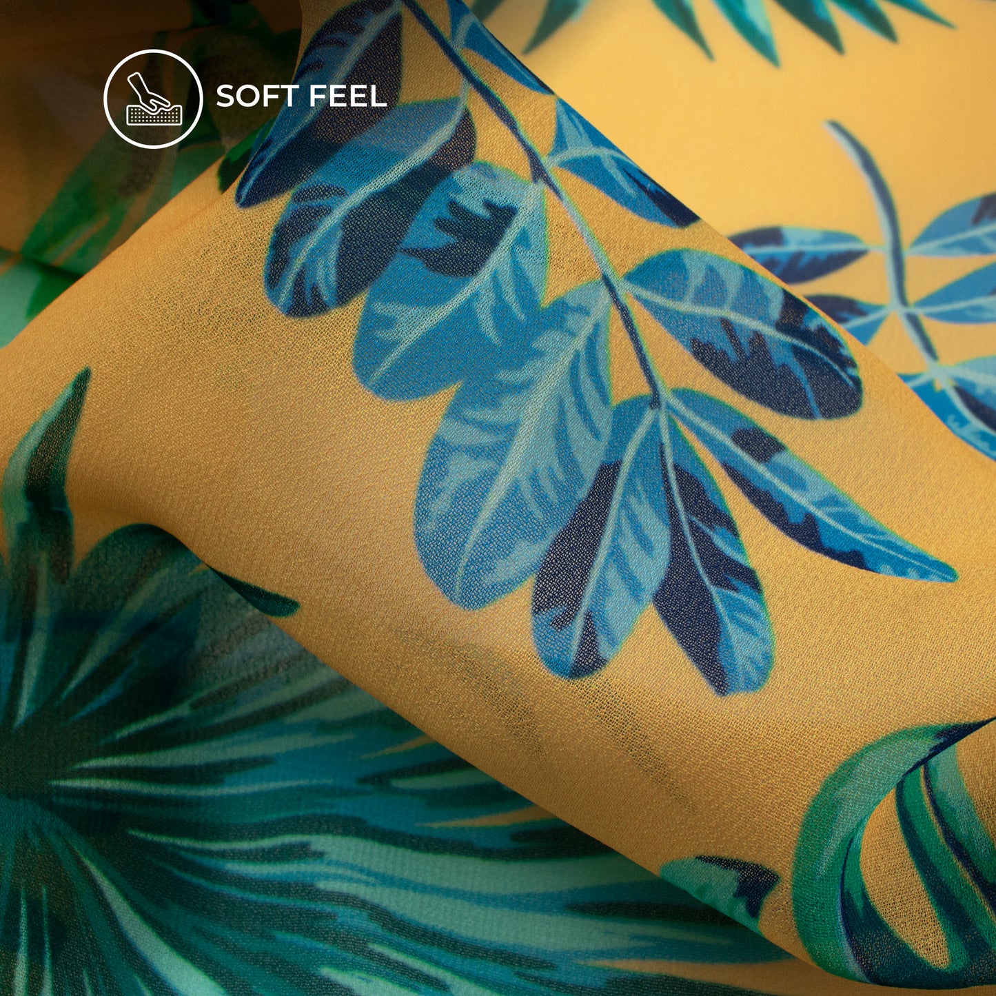 Banana Yellow Green Leaf Digital Print Georgette Fabric