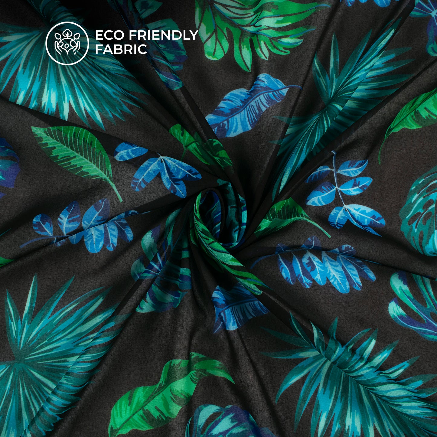 Black Leaf Digital Print Georgette Fabric