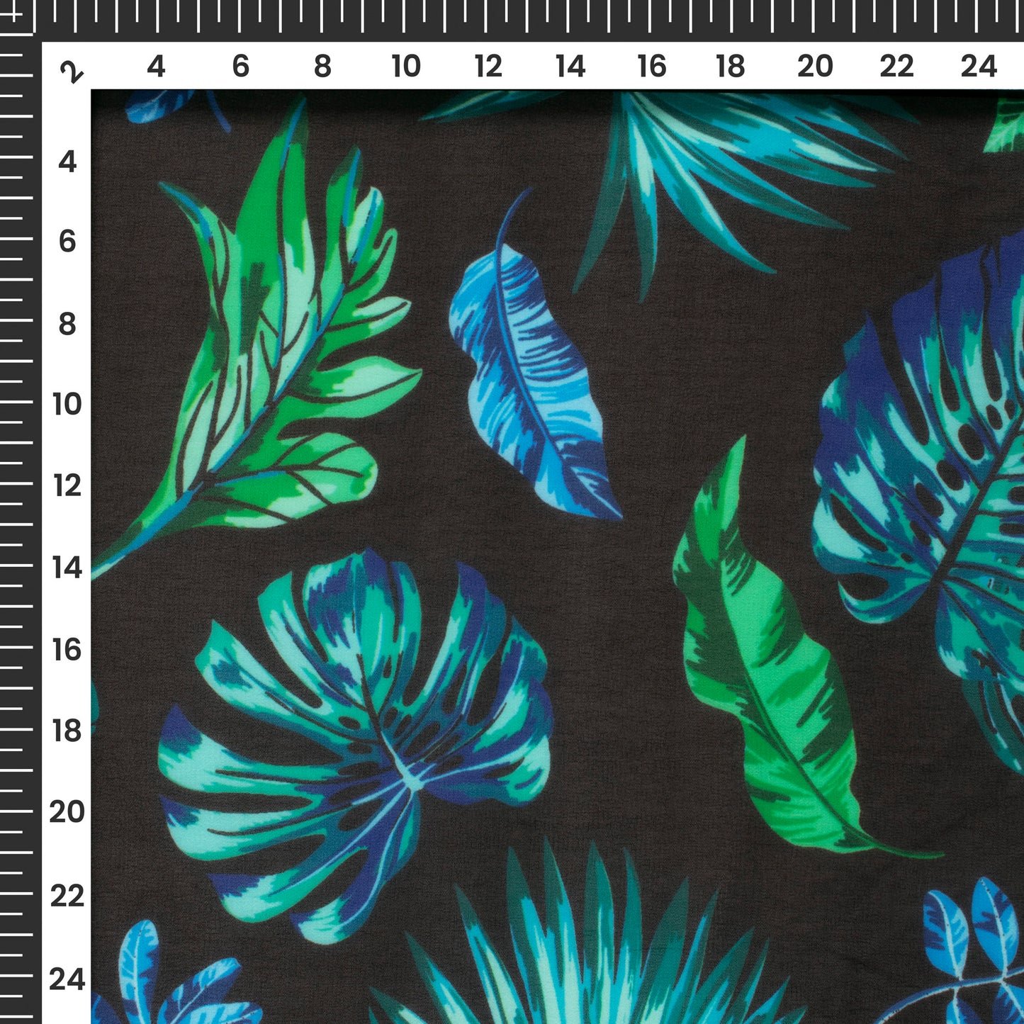 Black Leaf Digital Print Georgette Fabric