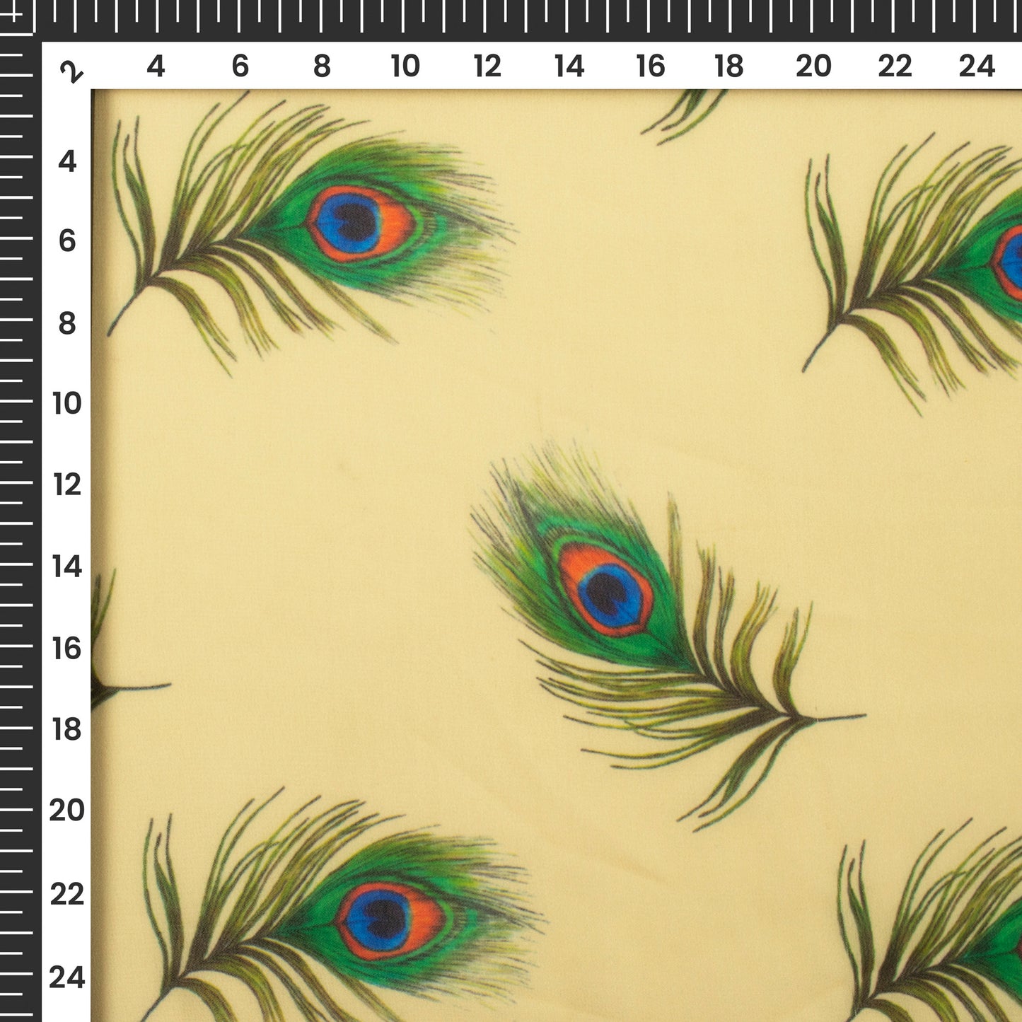 Cream Peacock Feather Digital Print Georgette Fabric