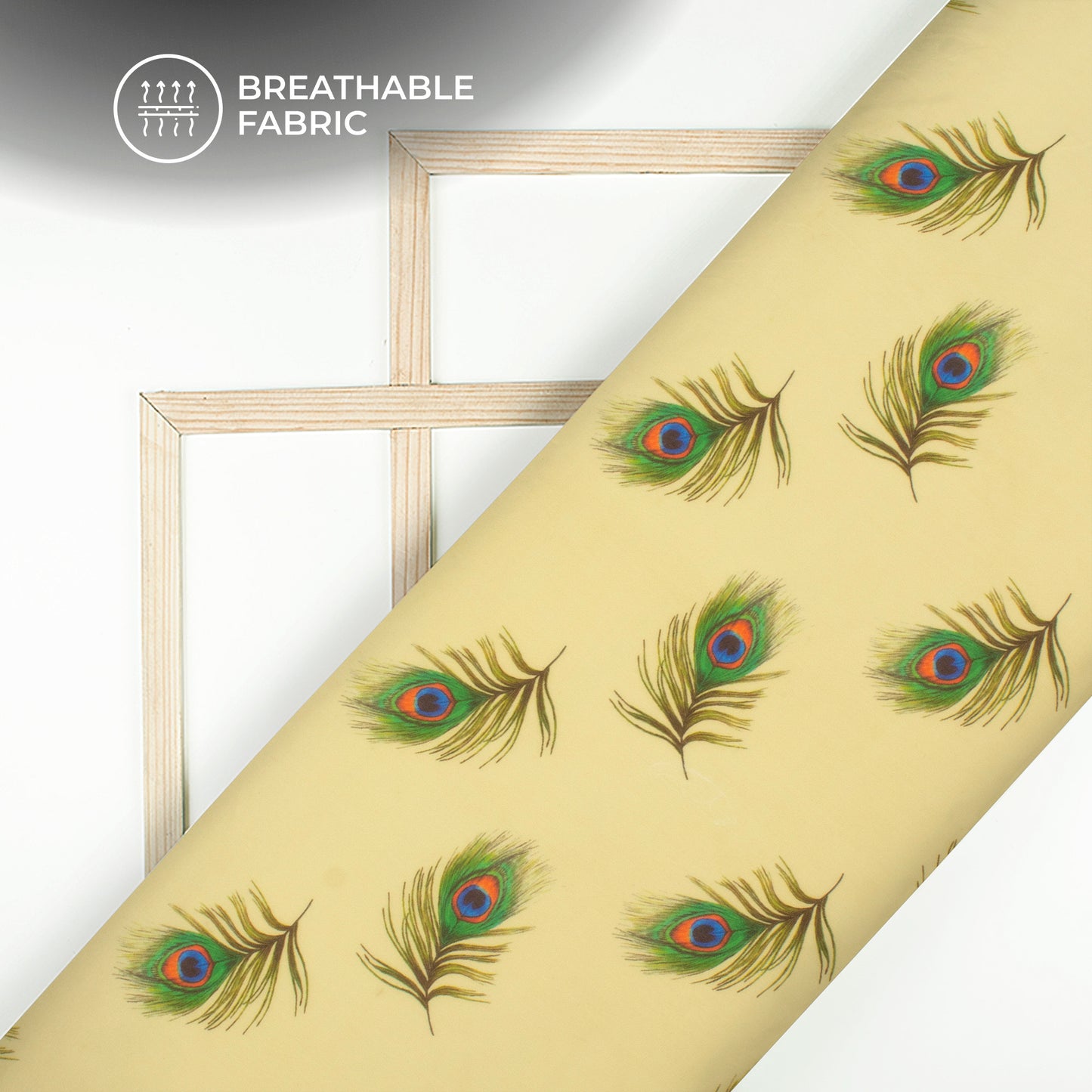 Cream Peacock Feather Digital Print Georgette Fabric