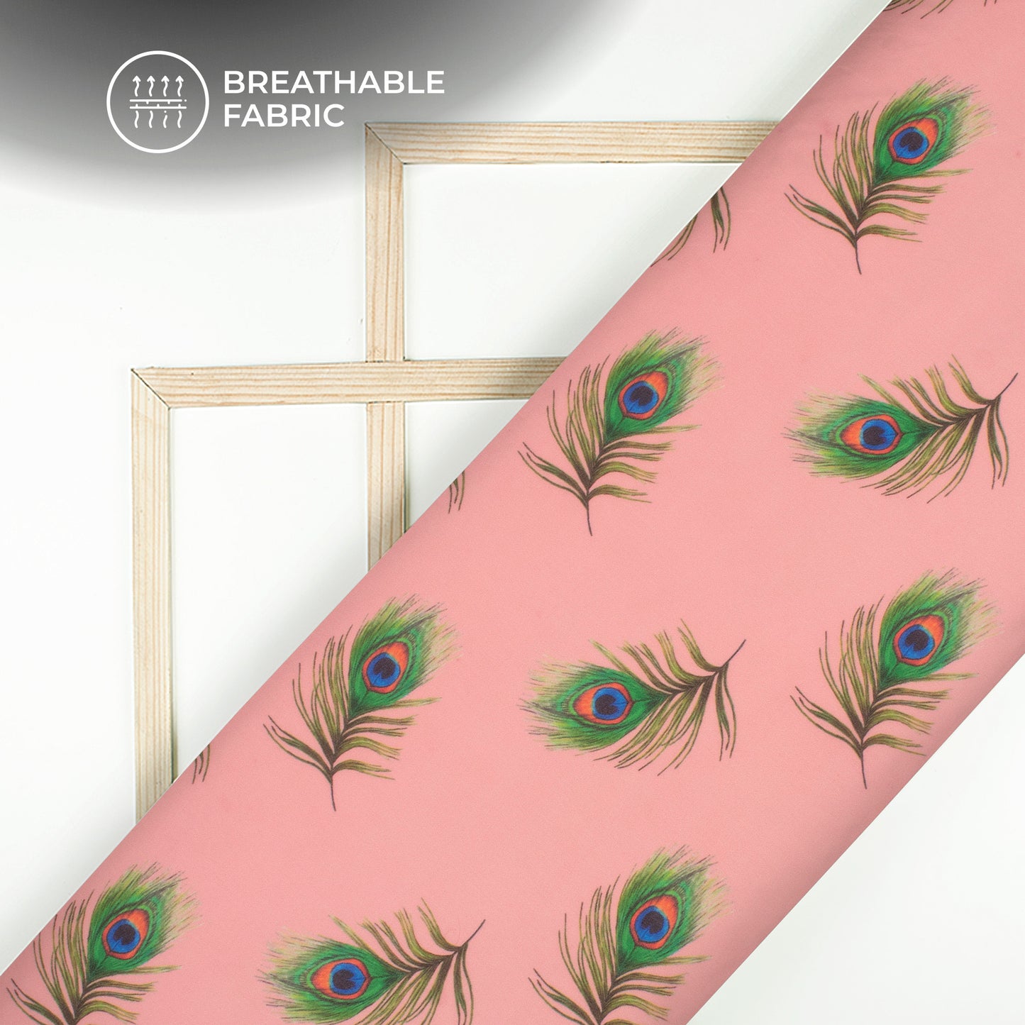 Flamingo Pink Peacock Feather Digital Print Georgette Fabric