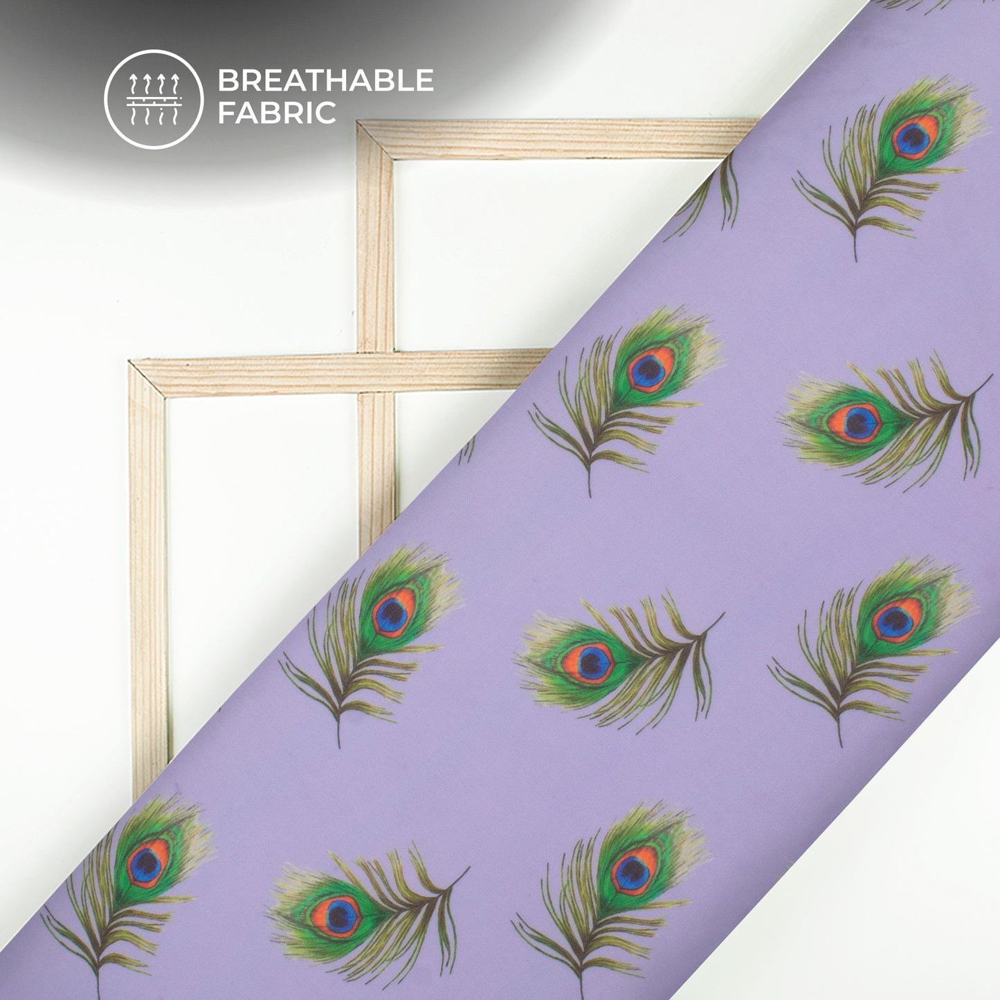 Pastel Purple Peacock Feather Digital Print Georgette Fabric