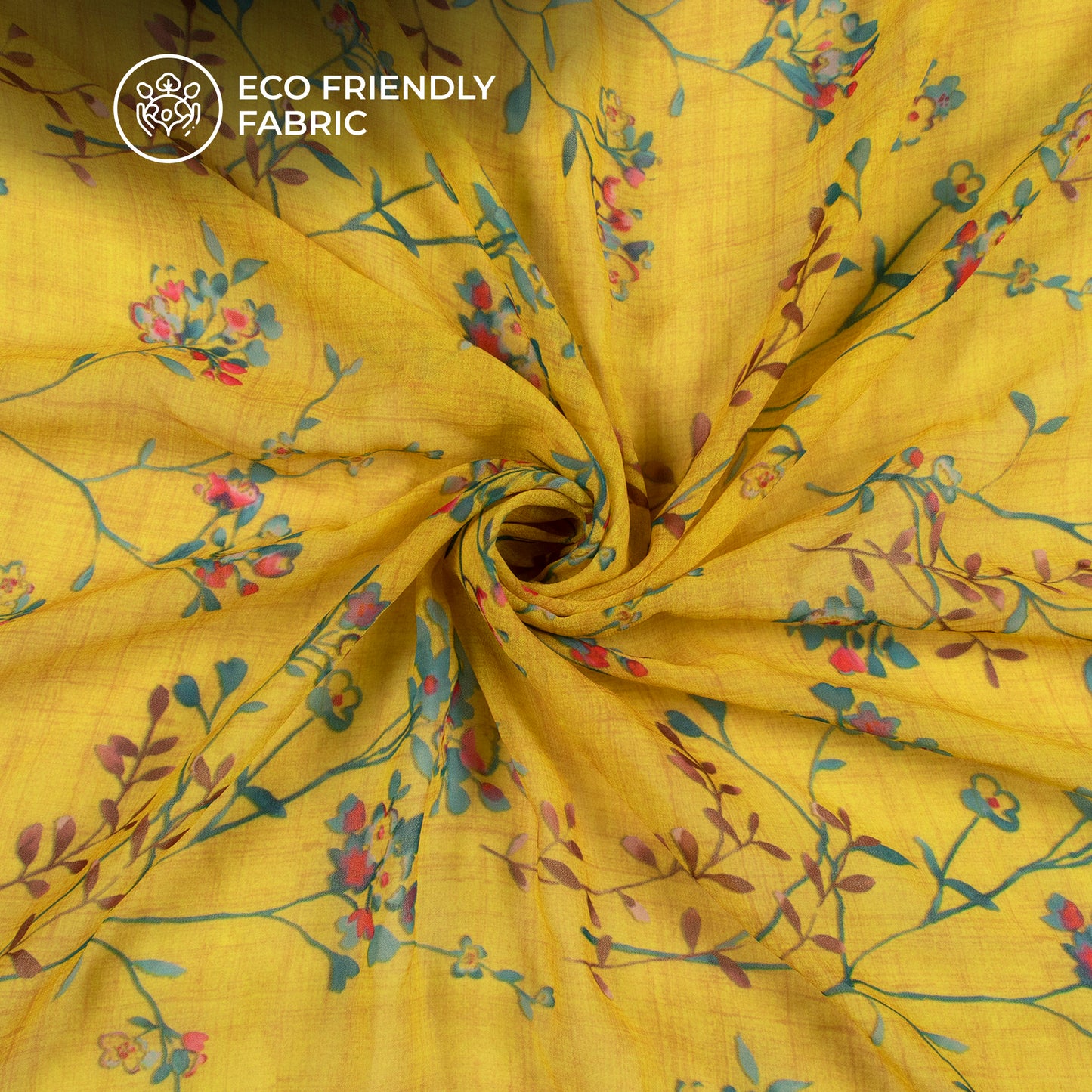 Corn Yellow Floral Digital Print Georgette Fabric