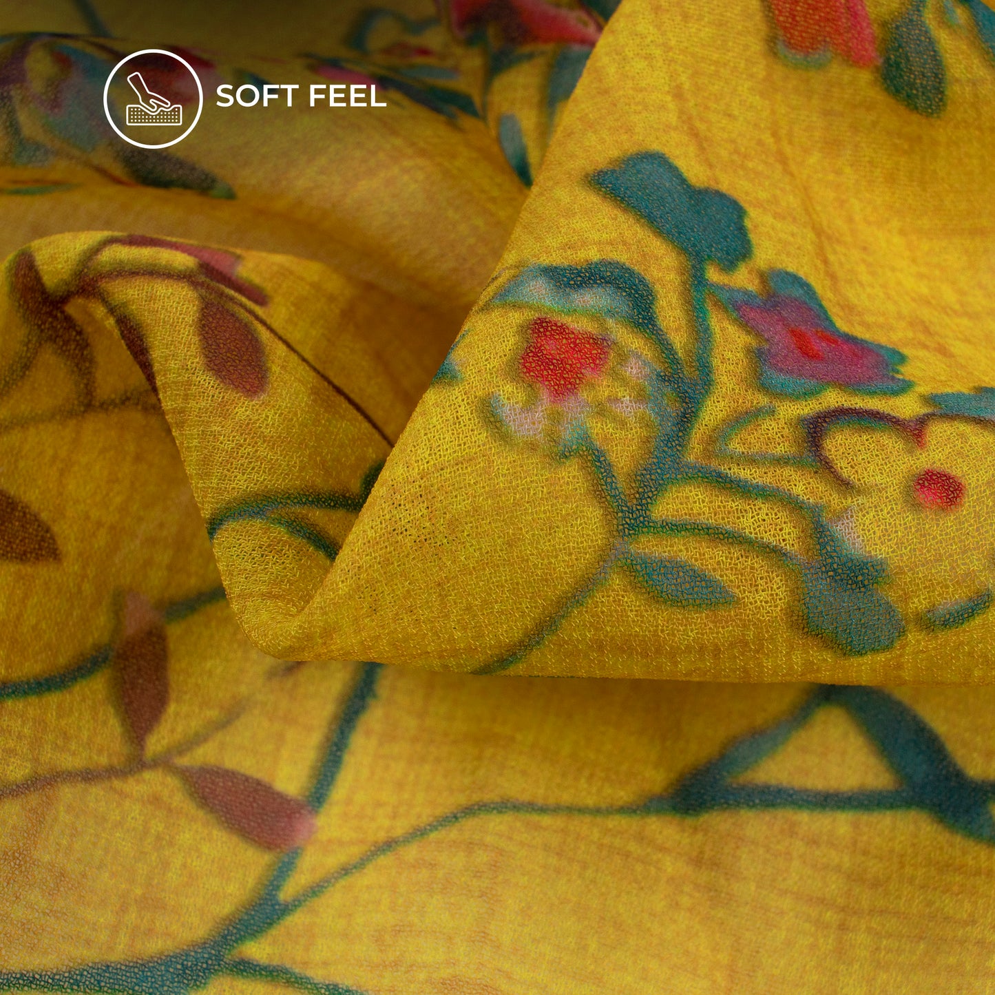 Corn Yellow Floral Digital Print Georgette Fabric