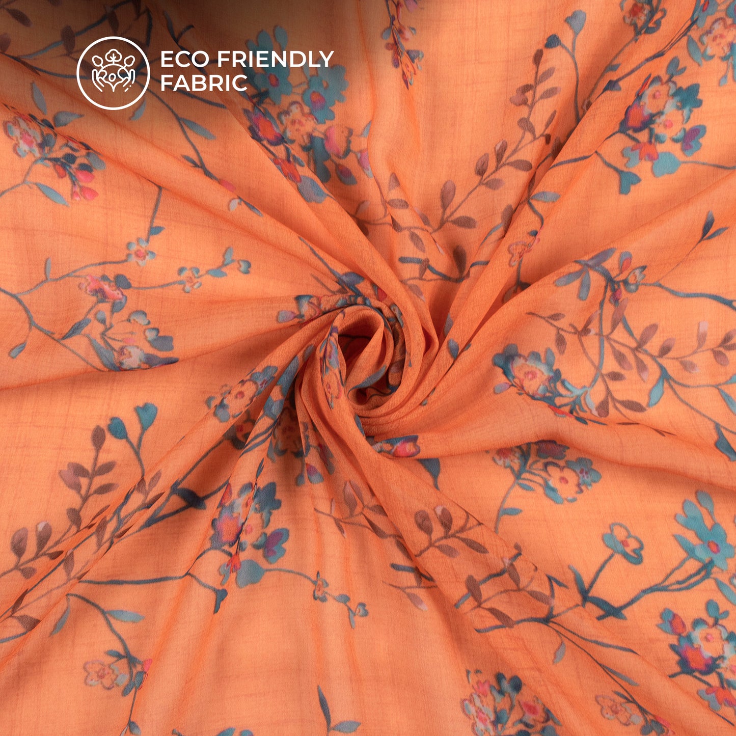 Squash Orange Floral Digital Print Georgette Fabric