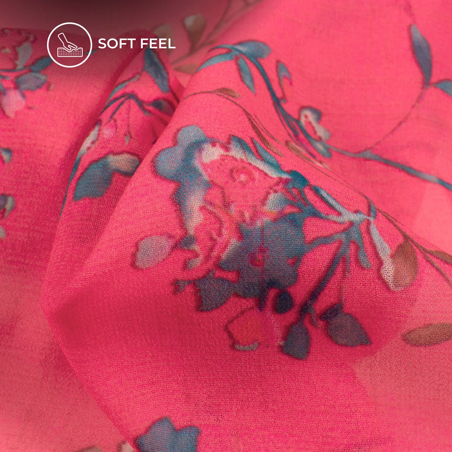 Hot Pink Floral Digital Print Georgette Fabric