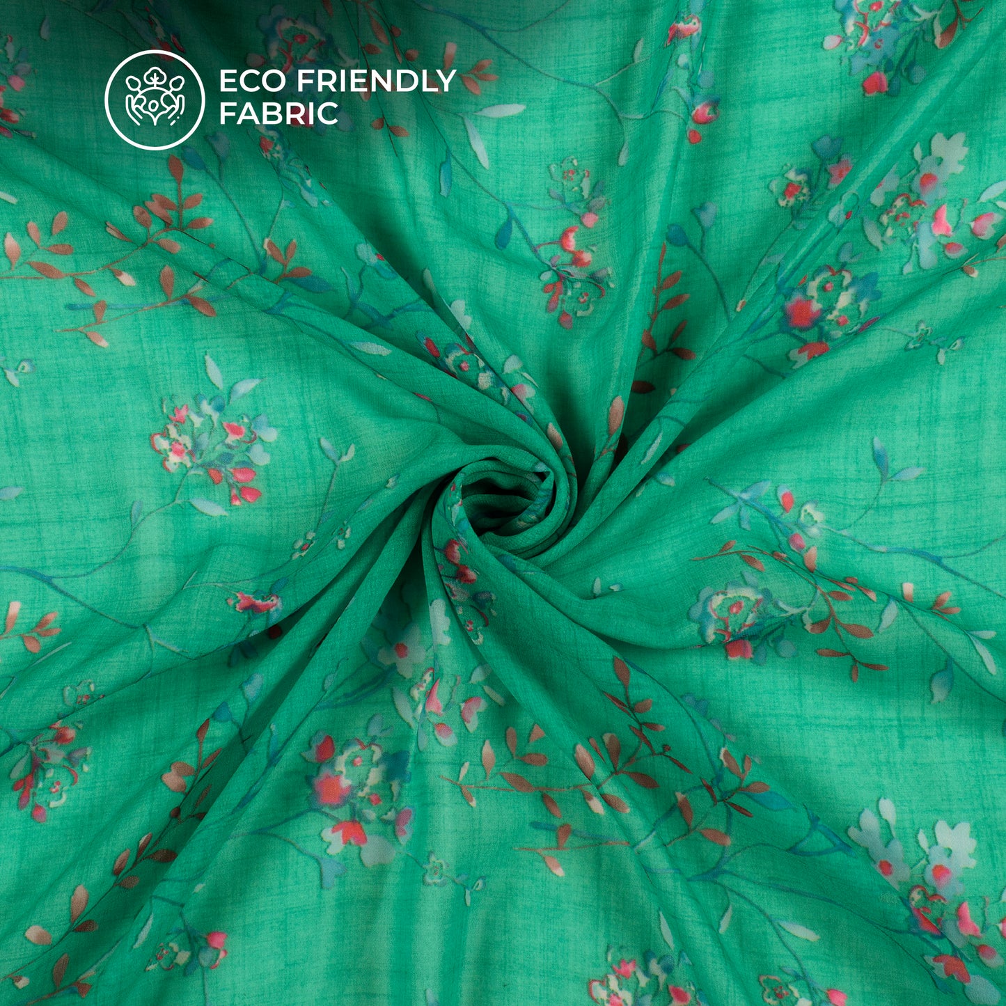Cool Green Floral Digital Print Georgette Fabric