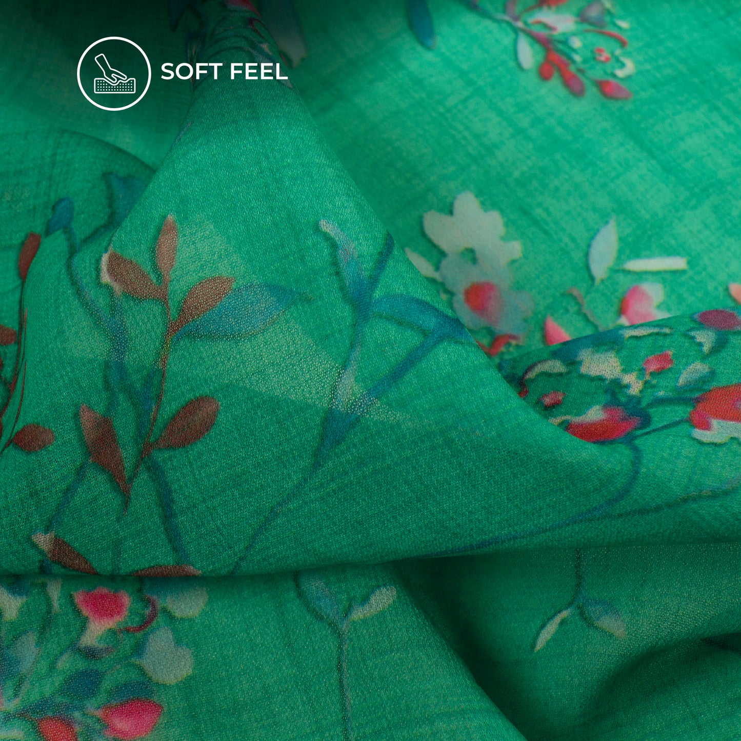 Cool Green Floral Digital Print Georgette Fabric