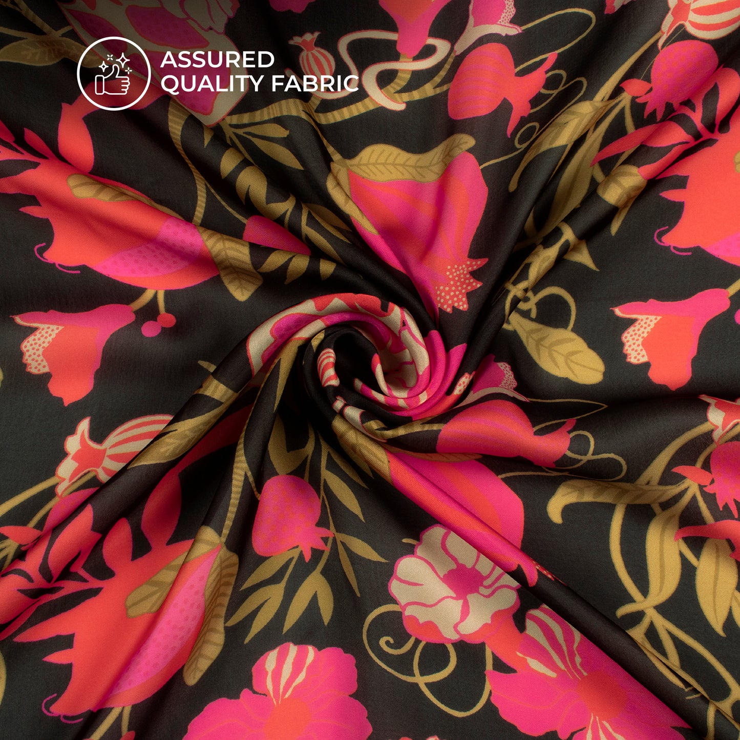 Bright Pink Floral Digital Print Georgette Satin Fabric