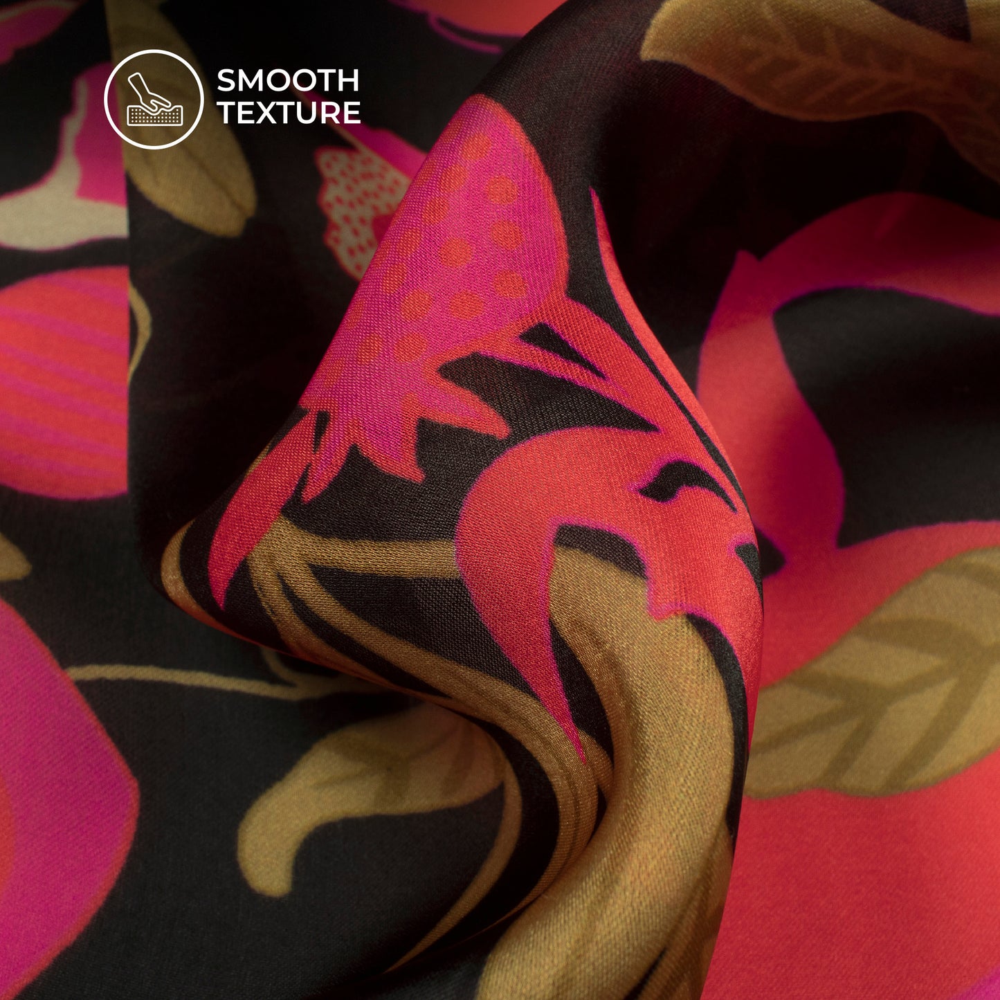 Bright Pink Floral Digital Print Georgette Satin Fabric