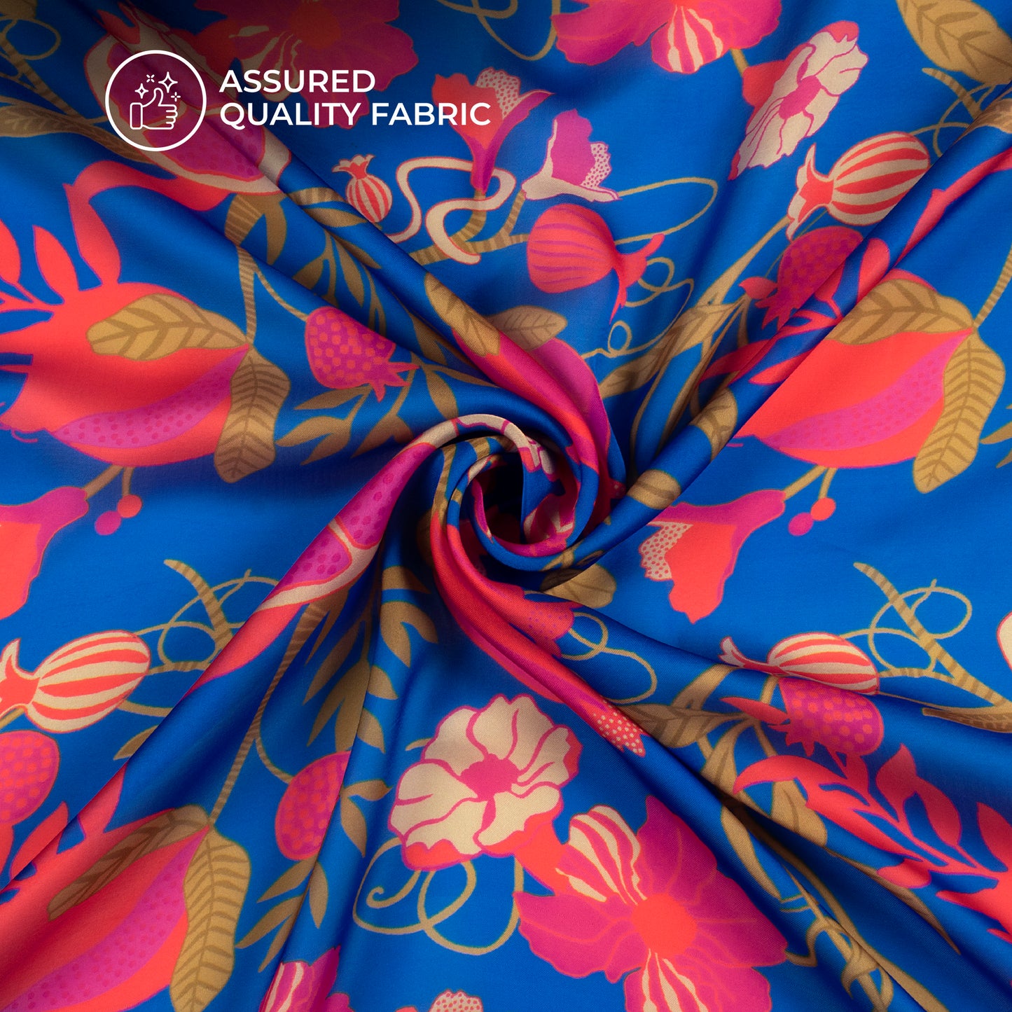 Royal blue Floral Digital Print Georgette Satin Fabric