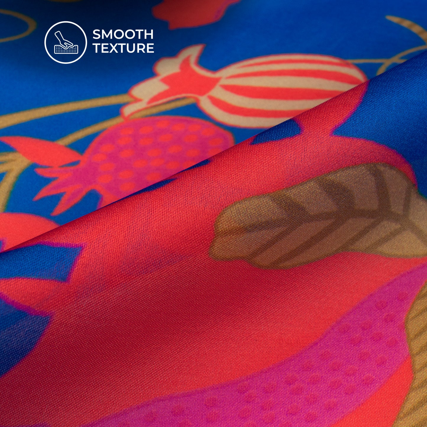 Royal blue Floral Digital Print Georgette Satin Fabric