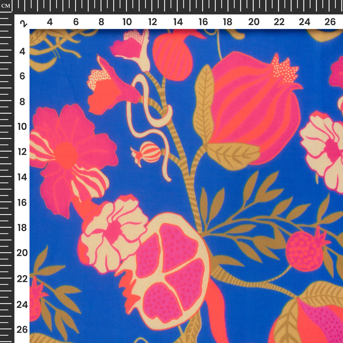 Royal blue Floral Digital Print Georgette Satin Fabric