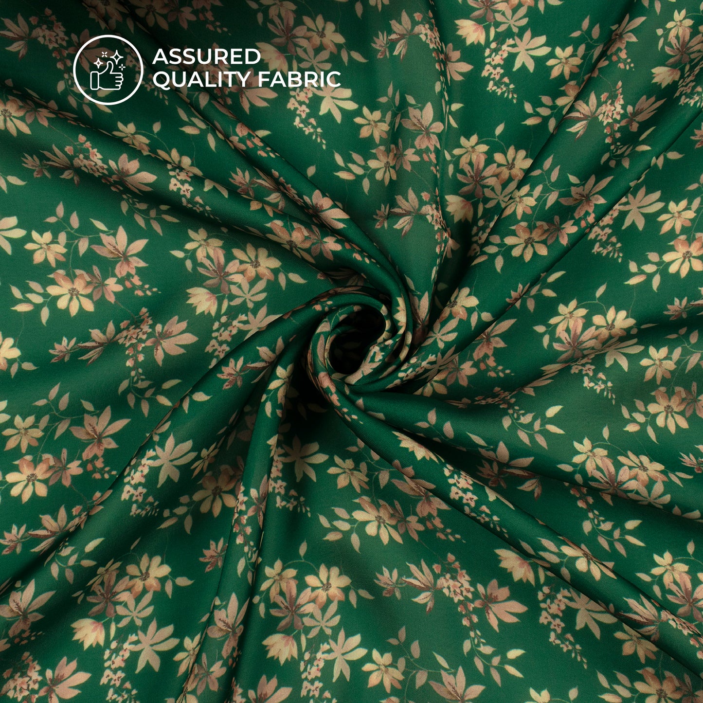 Dark Green Floral Digital Print Georgette Satin Fabric