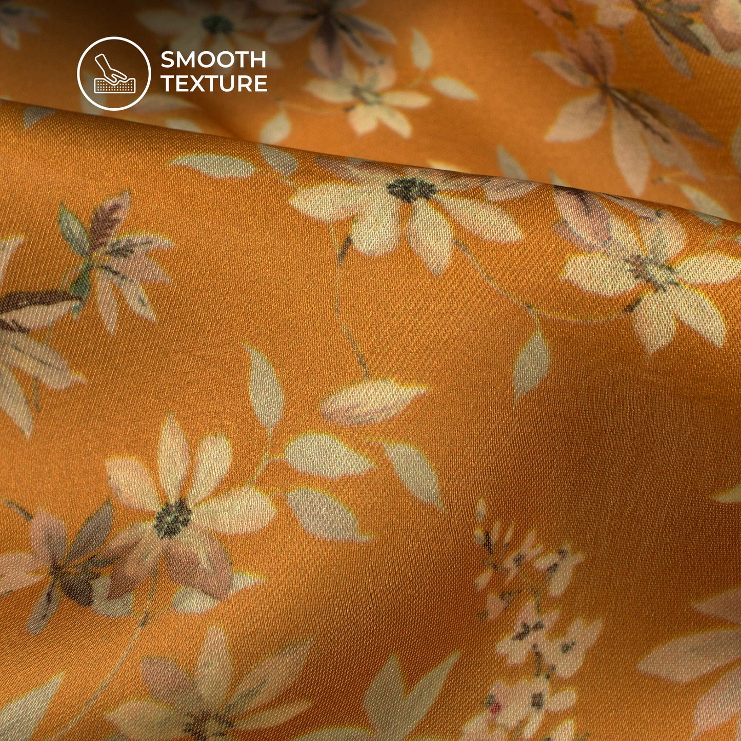 Ochre Yellow Floral Digital Print Georgette Satin Fabric