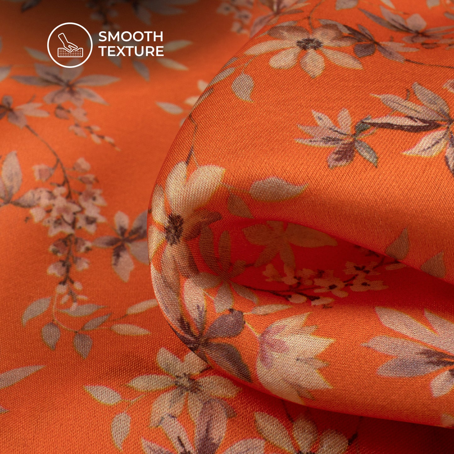 Tiger Orange Floral Digital Print Georgette Satin Fabric