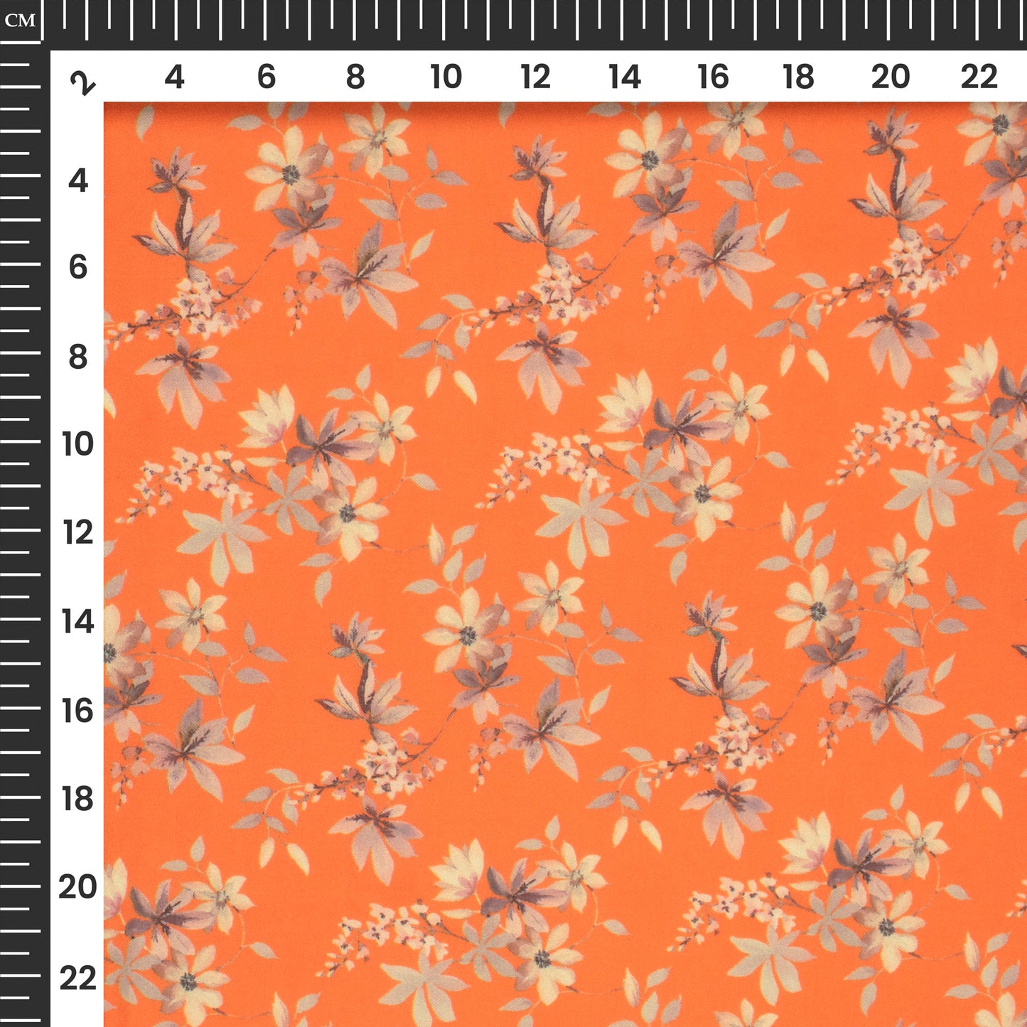 Tiger Orange Floral Digital Print Georgette Satin Fabric