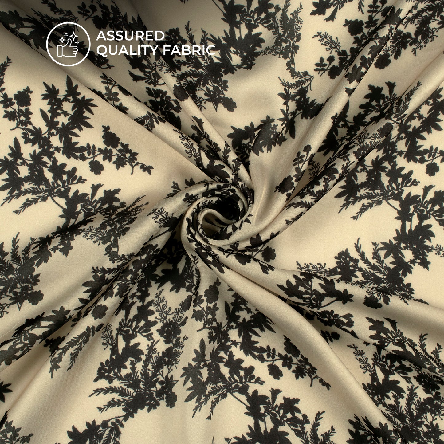 Black Floral Digital Print Georgette Satin Fabric
