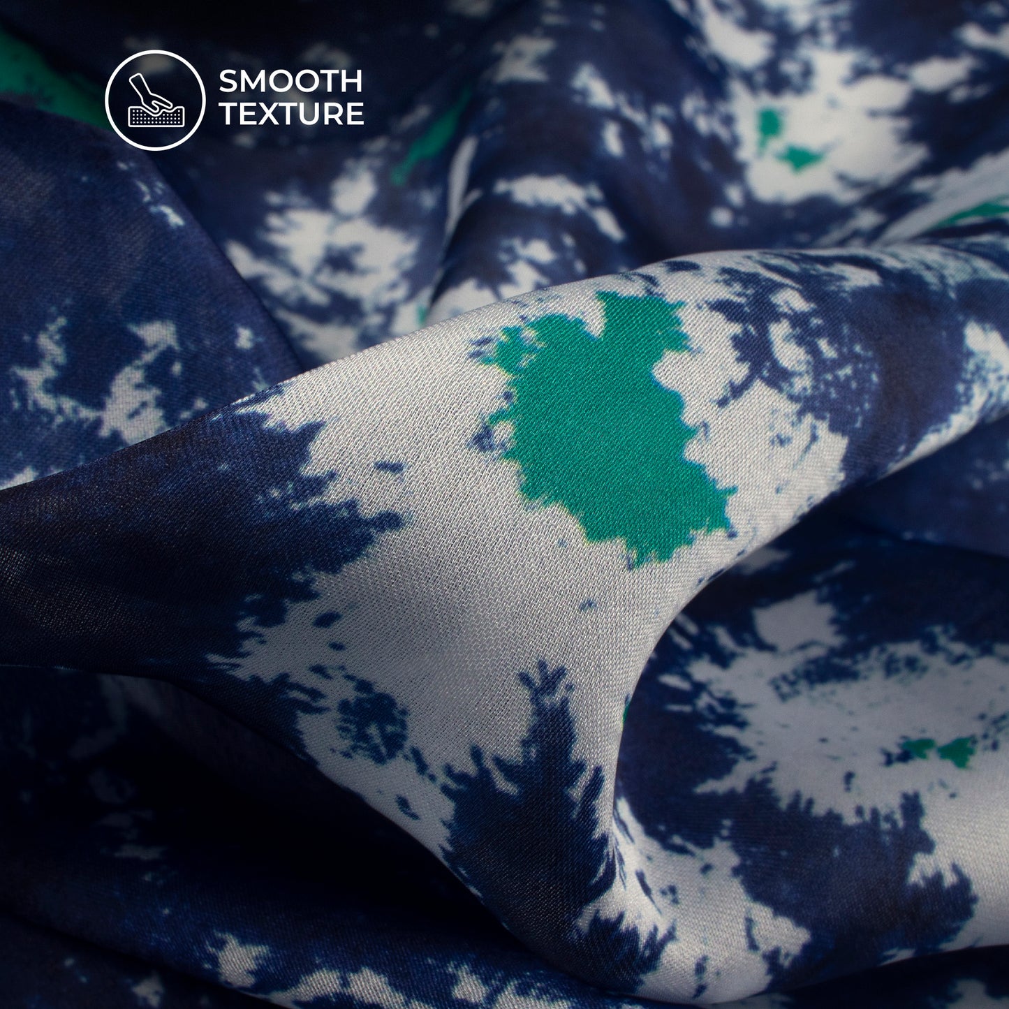 Indiigo blue Tye And Dye Digital Print Georgette Satin Fabric