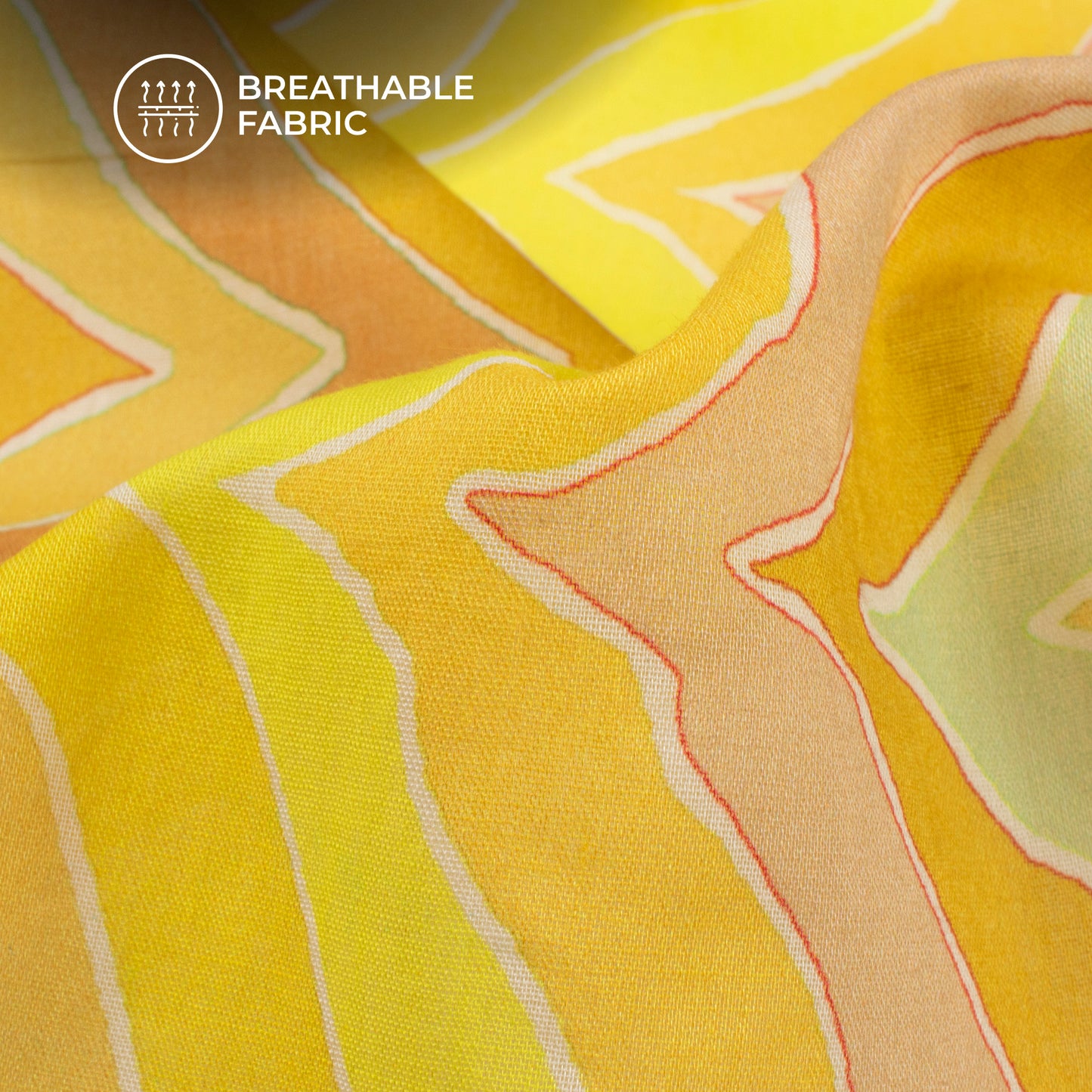 Lemon Yellow Chevron Digital Print Pure Cotton Mulmul Fabric