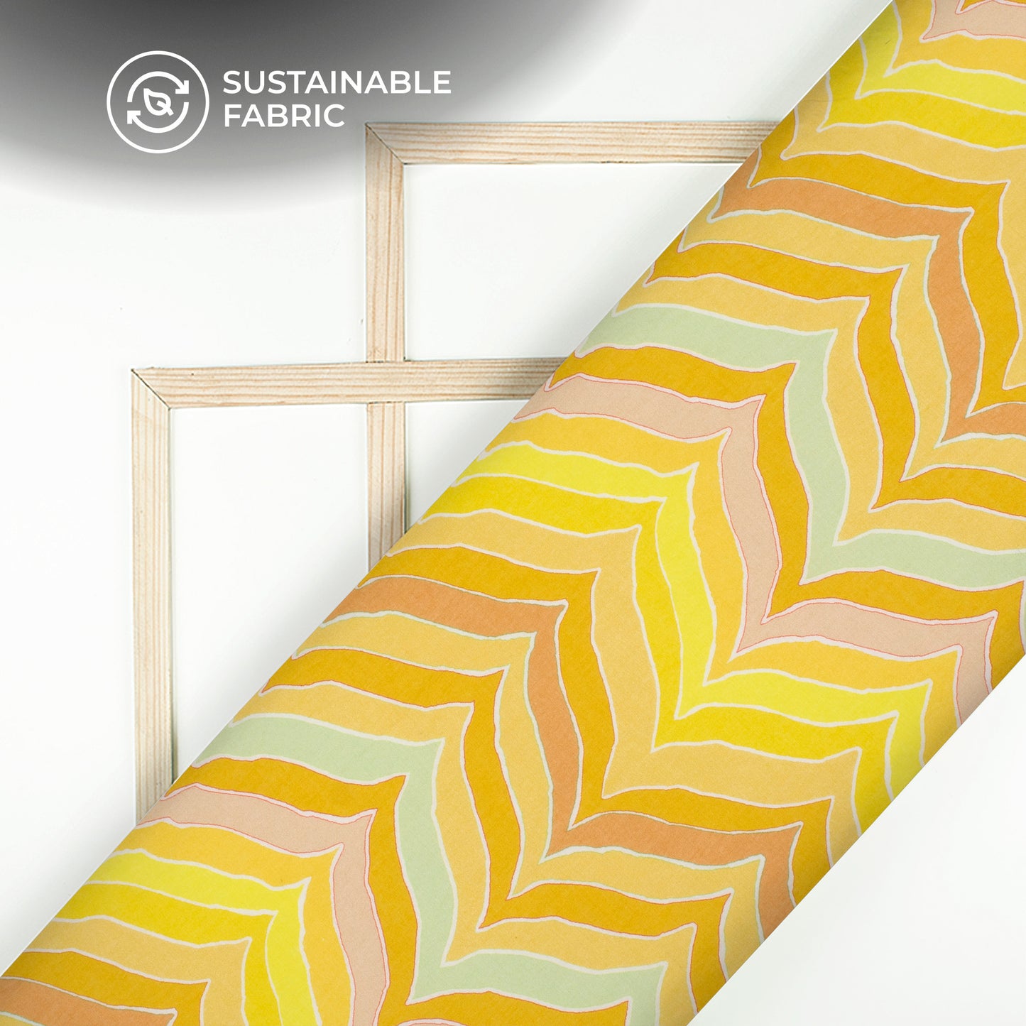 Lemon Yellow Chevron Digital Print Pure Cotton Mulmul Fabric