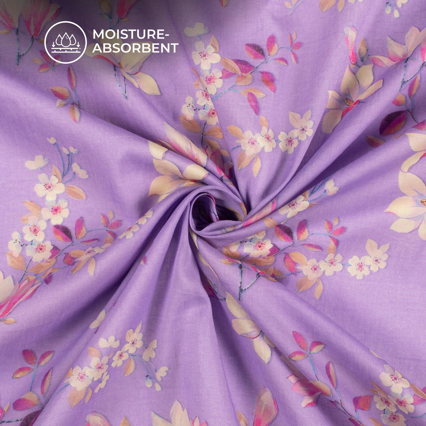 Orchid Purple Floral Digital Print Pure Cotton Mulmul Fabric