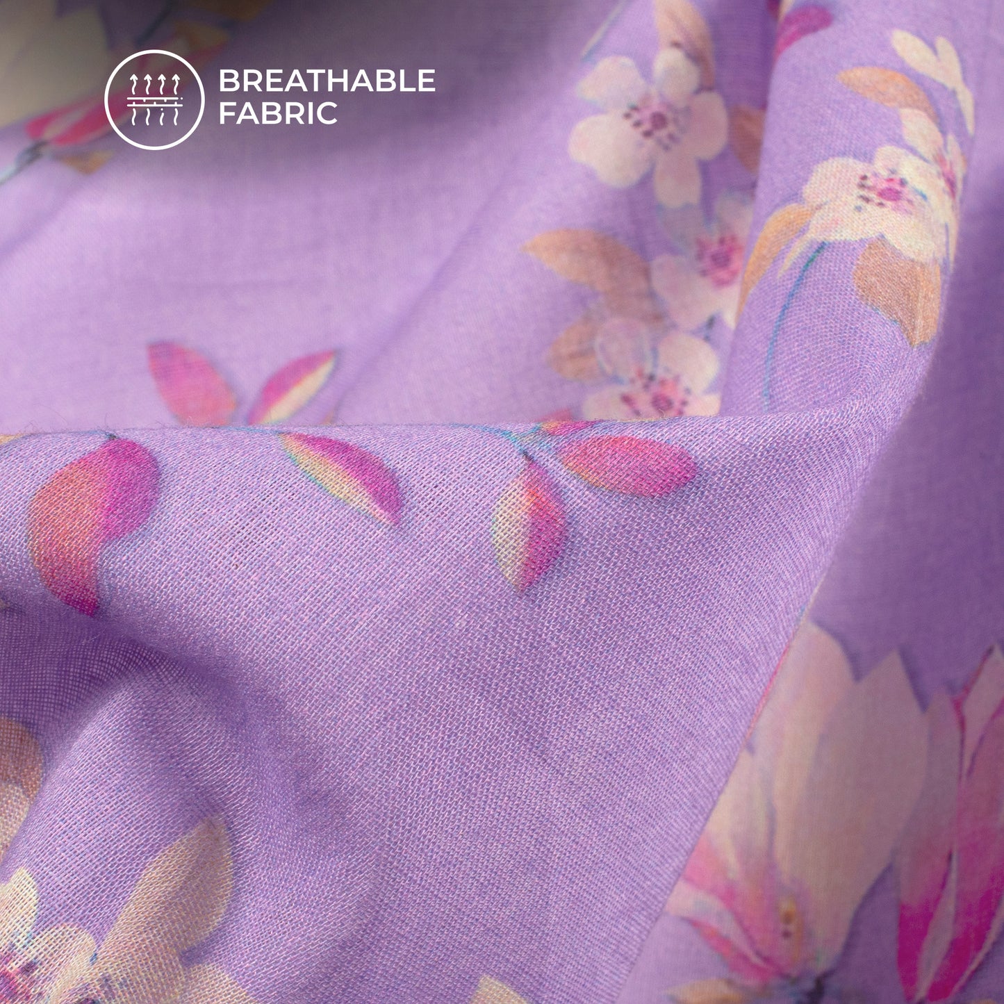 Orchid Purple Floral Digital Print Pure Cotton Mulmul Fabric